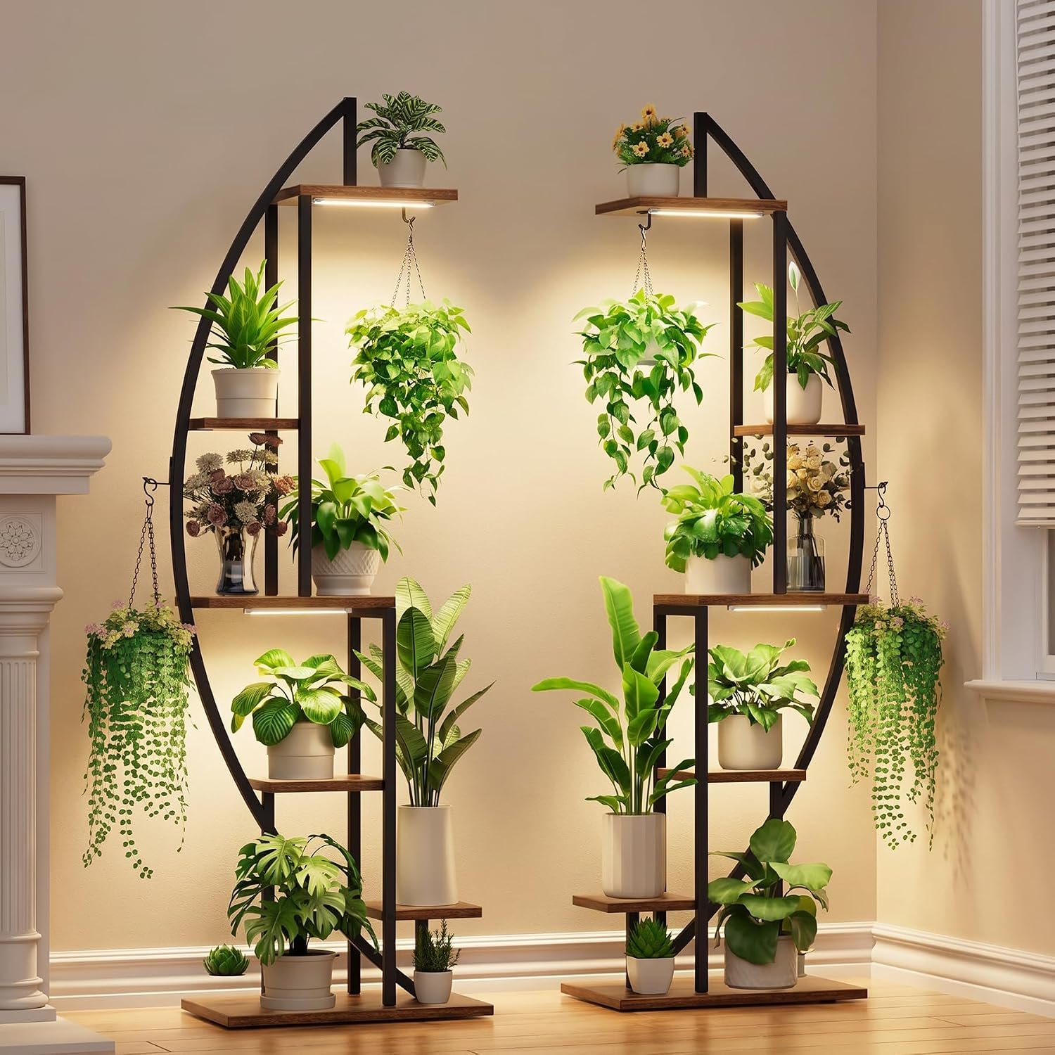 BACEKOLL Plant Stand with Grow Light, 2 Pack Tall Indoor Plant Shelf 6 Tier