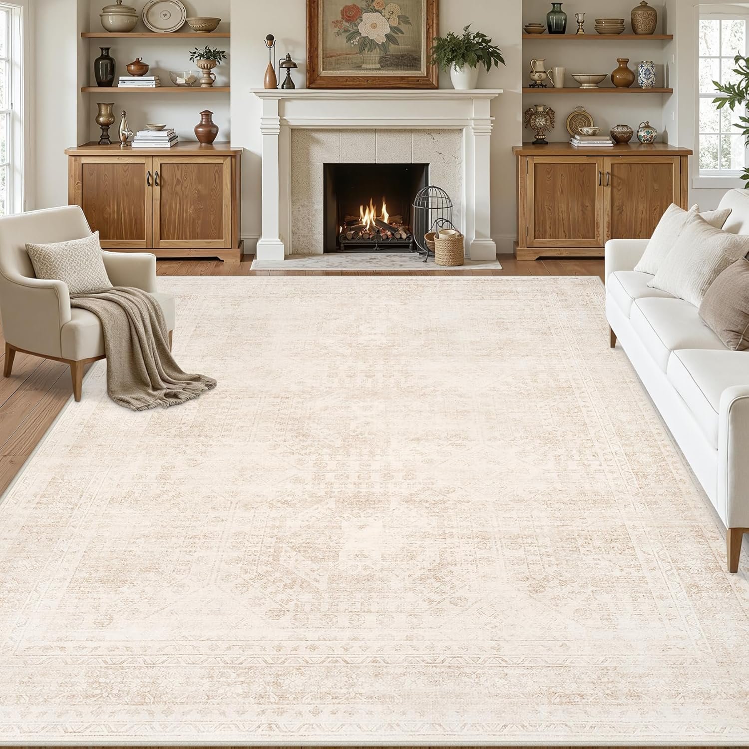 8×10 Area Rugs Living Room: Bedroom Neutral Washable Carpet Beige