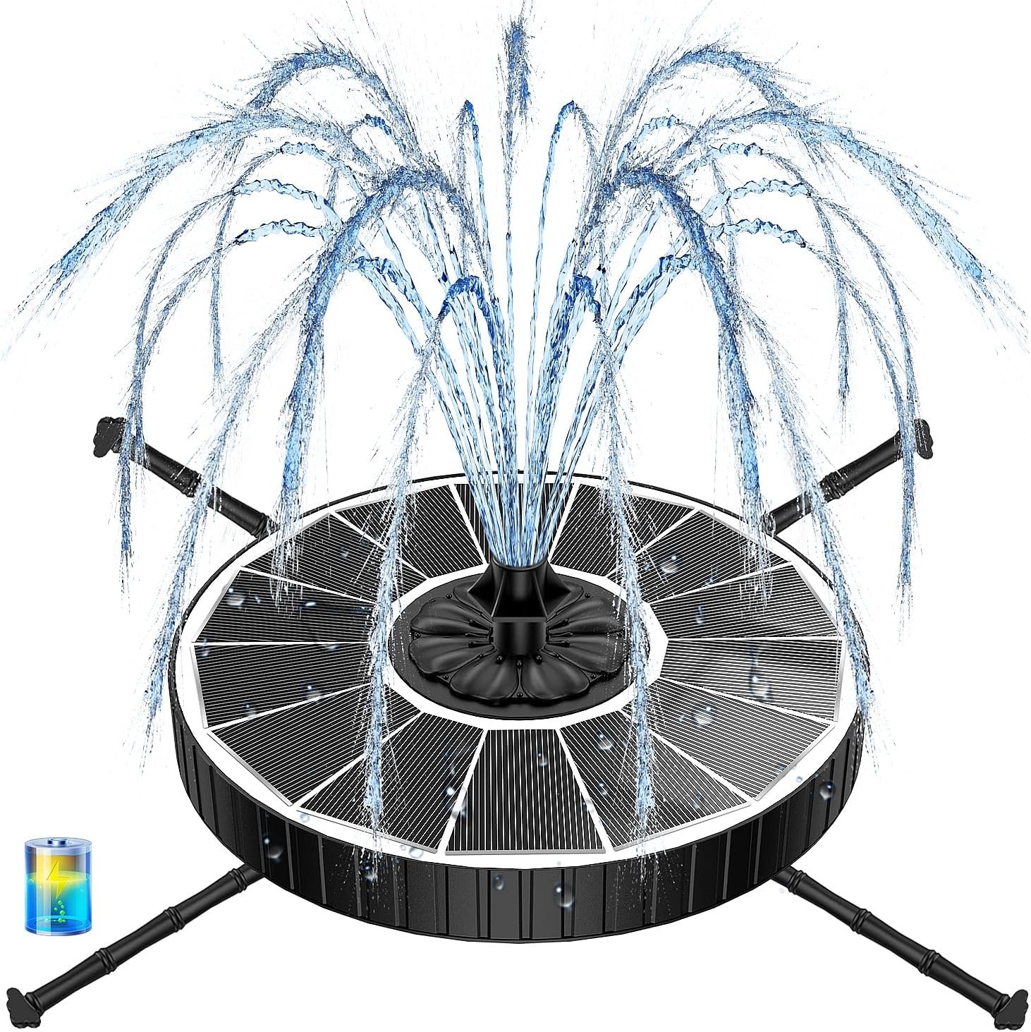 Yzert Solar Fountain Pump with 2000mah Battery 3.5W, 3-Level Adjustable Water Height, Rotating Rods, Works in Shadow, 7 Nozzles, 2026 Glass Outdoor Fountain for Bird Bath, Garden, Pond