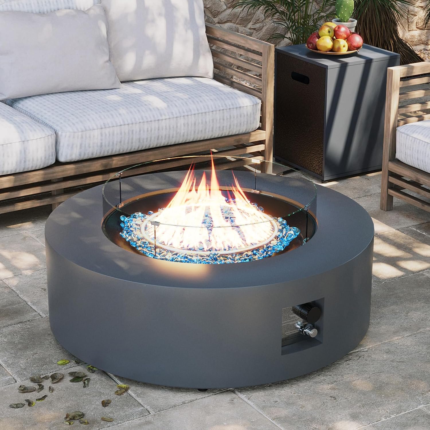 UPHA 42-inch Outdoor Propane Gas Fire Pit Table, Grey
