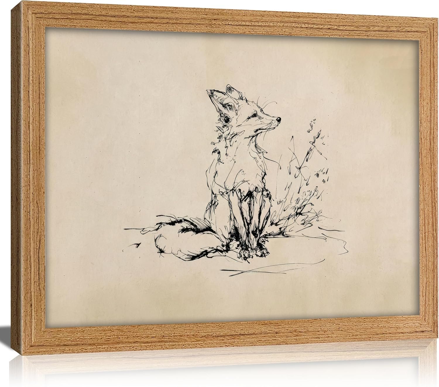 guajunsanh Framed Fox Sketch Wall Art, Vintage Fox Drawing Canvas Print