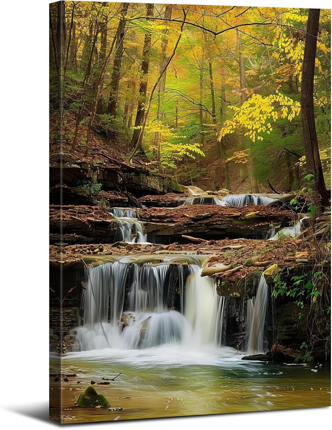 Waterfall Canvas Wall Art Living Room Decor Nature Landscape Pictures for Spa Bathroom Tropical Mountain Forest Painting Poster Modern Zen Tree Prints Woodland Scenic Artwork Home Decoration 12×16″