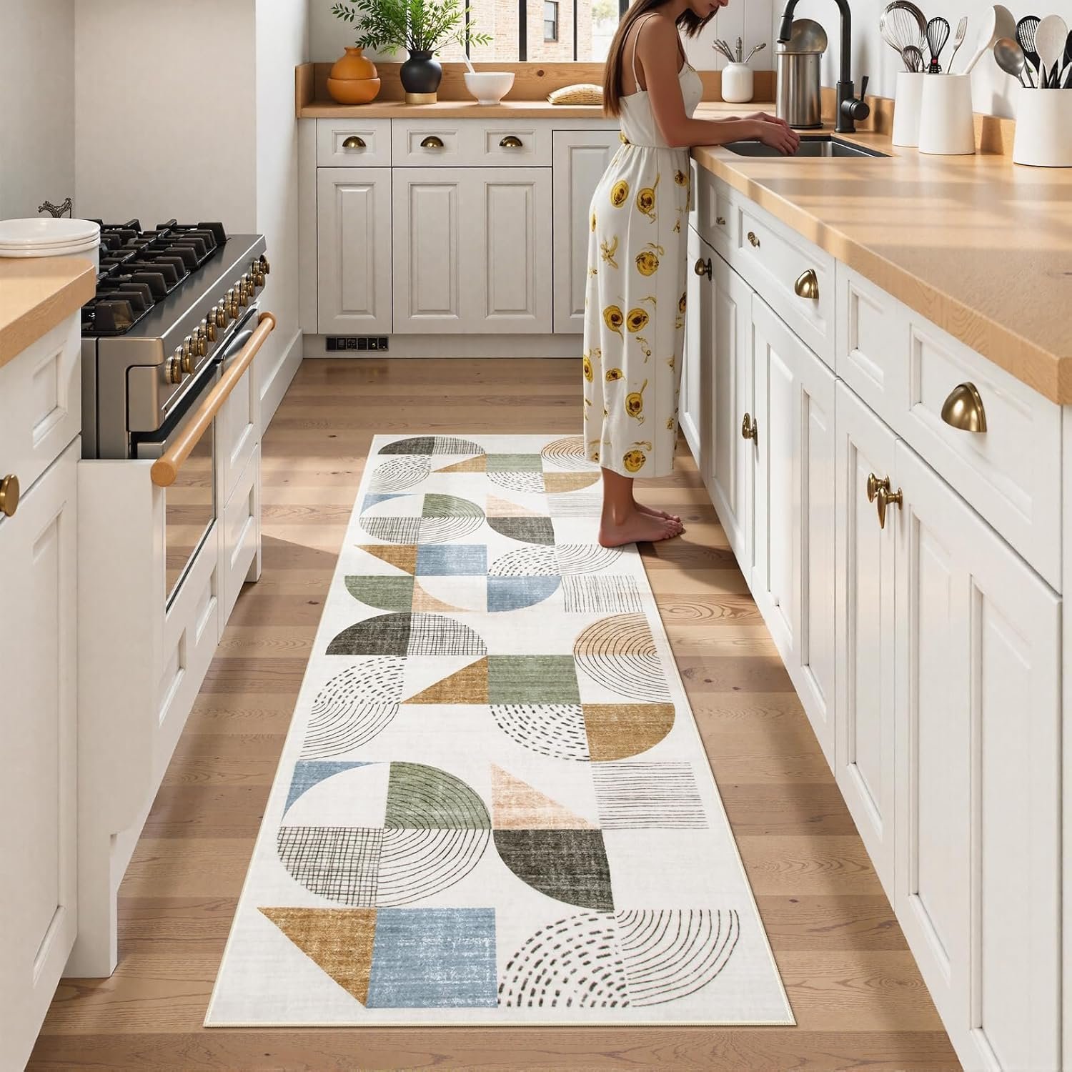 Beeiva Boho Washable Runner Rug 2×6, Hallway Rugs Indoor Non Slip with Rubber Backing, Ultra-Thin Geometric Carpet for Bathroom Laundry Room Kitchen (Multi Color,2X6)