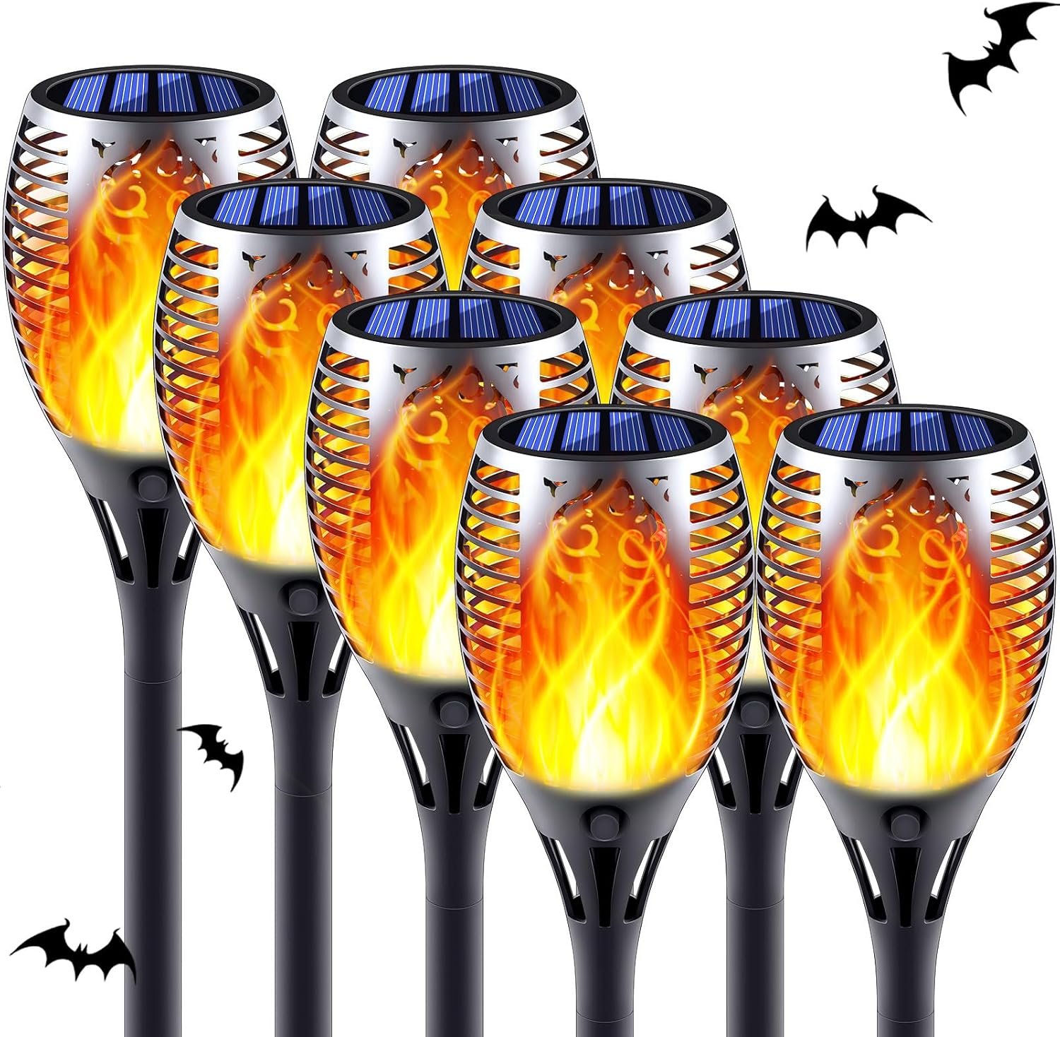 8 Pack Large Size Solar Flame Lights Outdoor with Flickering Flame