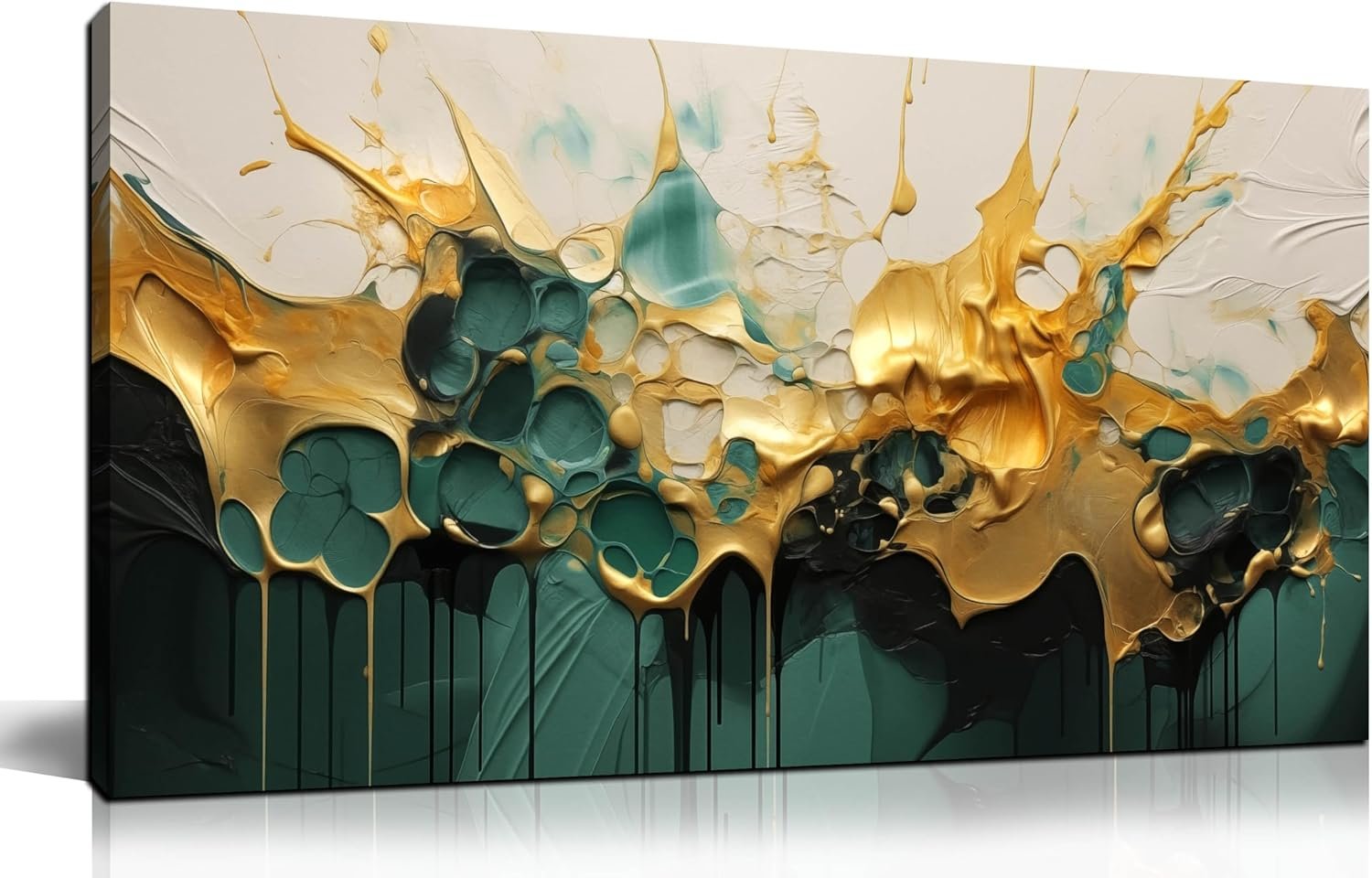 SKYRISE Abstract Teal Gold Canvas Wall Art for Living Room, Dark Green Wall-Decor Picture for Bedroom, Modern Canvas Print Paintings Artwork, Size 40×20 Inches