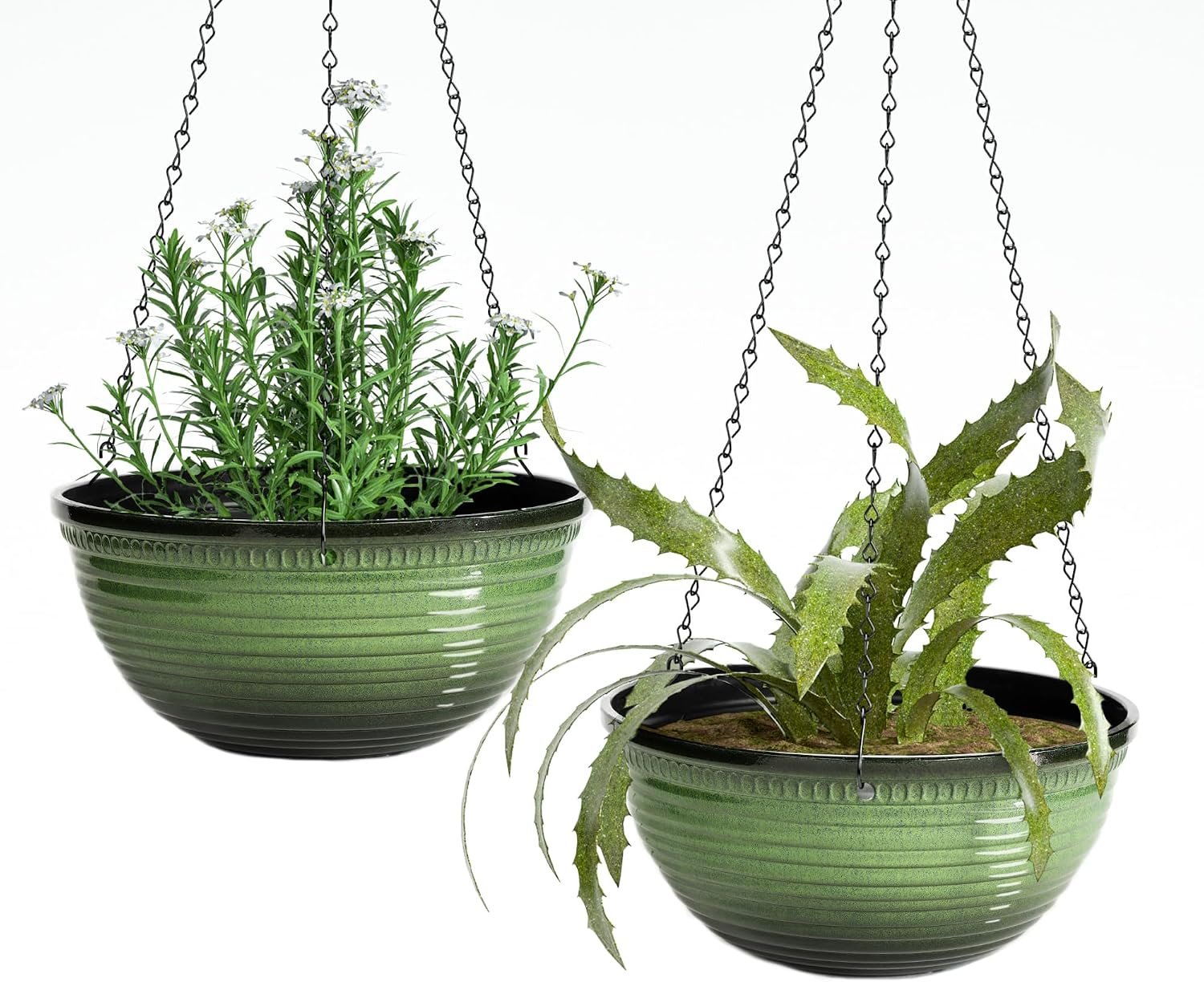 12 Inch Glazed Hanging Planters for Indoor Outdoor Plants, Hanging Baskets