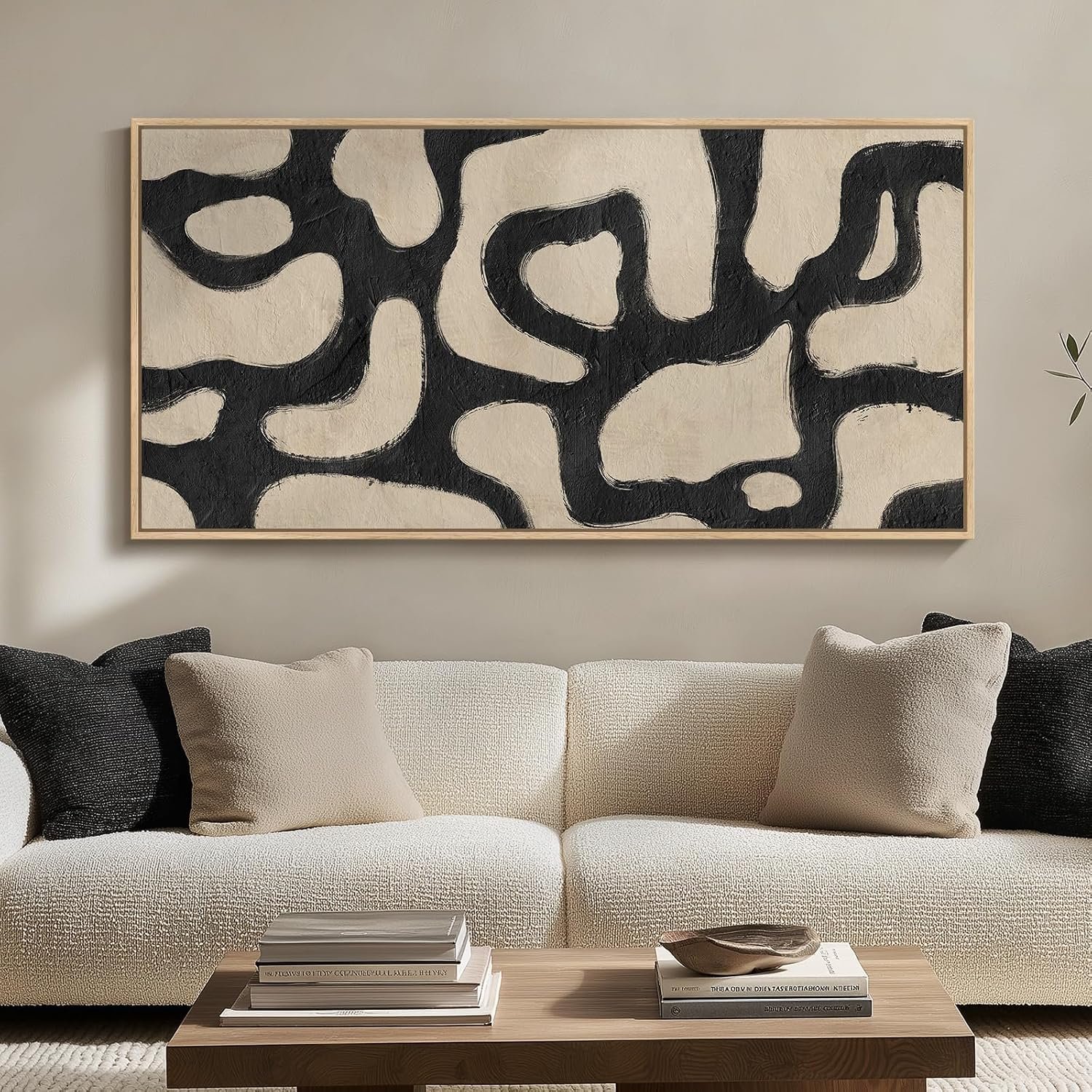 Extra Large Framed Abstract Mid Century Wall Art for Living Room, 60×30 In