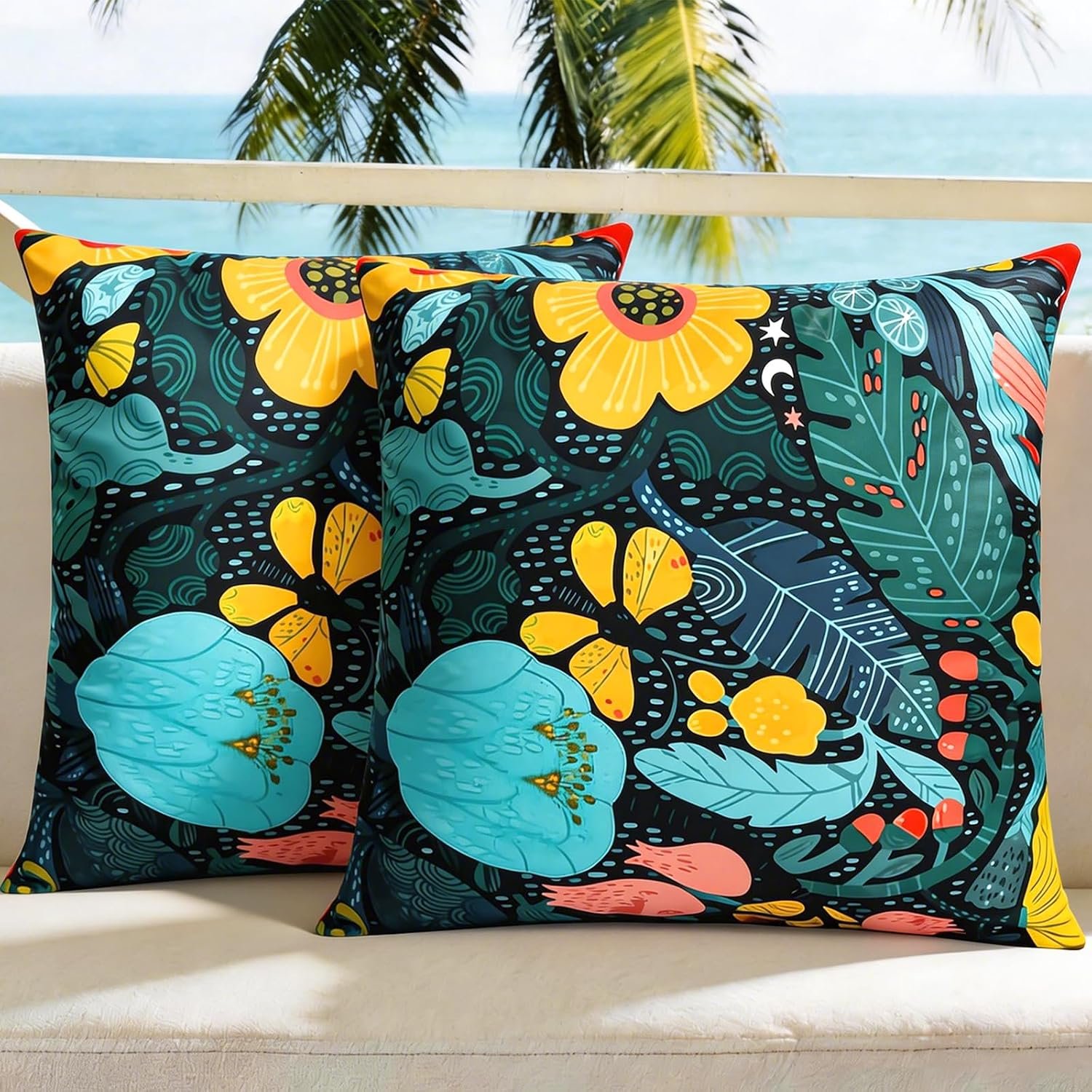 Outdoor Pillow Covers Waterproof Cushion Covers Patio Pillows Case 2 Pack