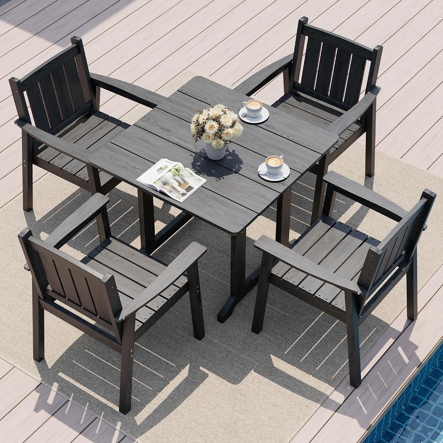 Pamapic Patio Dining Table Set, 5-Piece Outdoor Dining Set for 4, Grey