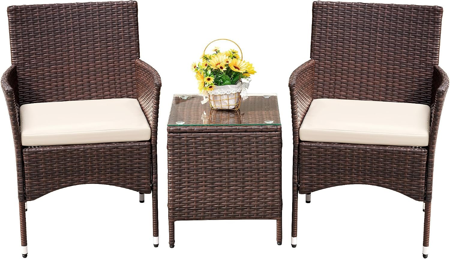 Devoko 3 Piece Patio Furniture Set Outdoor Wicker Conversation (Brown)