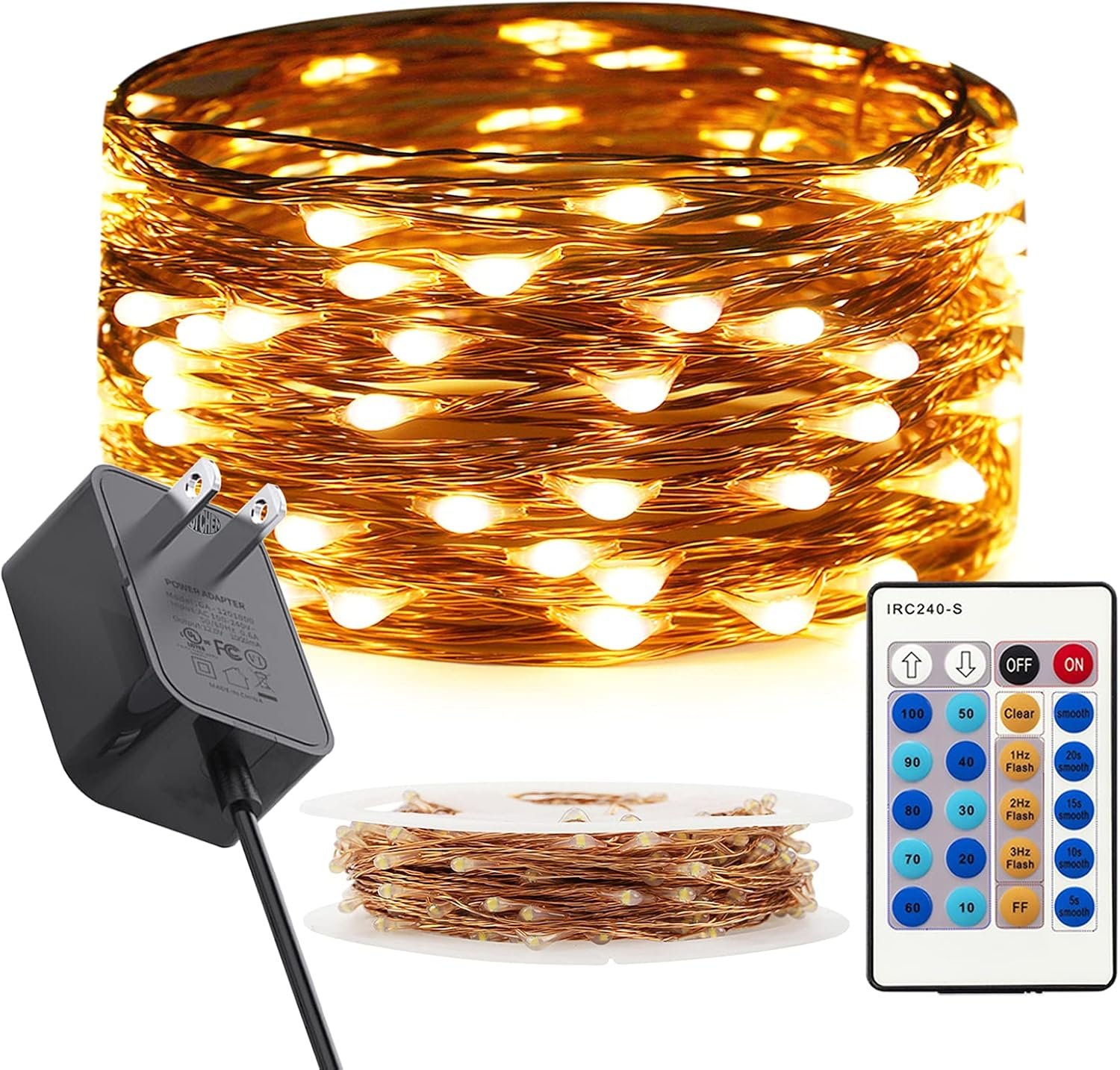 RUICHEN Dimmable Fairy Lights Plug in Copper Wire 33 Ft 100 LED, Warm White