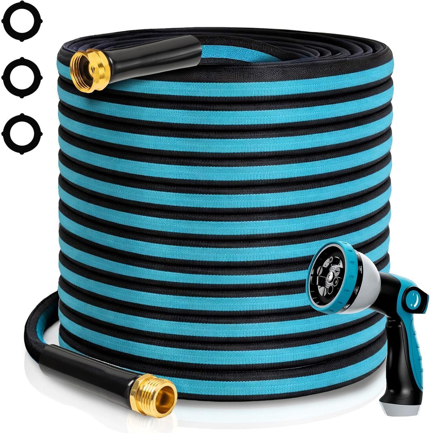 75FT Non-Expandable Garden Hose, Flexible Water Hose with Spray Nozzle, Kink-Resistant, Leakproof 3/4″ Brass Connectors, Lightweight & Portable Water Pipe for Yard, Lawn Outdoor