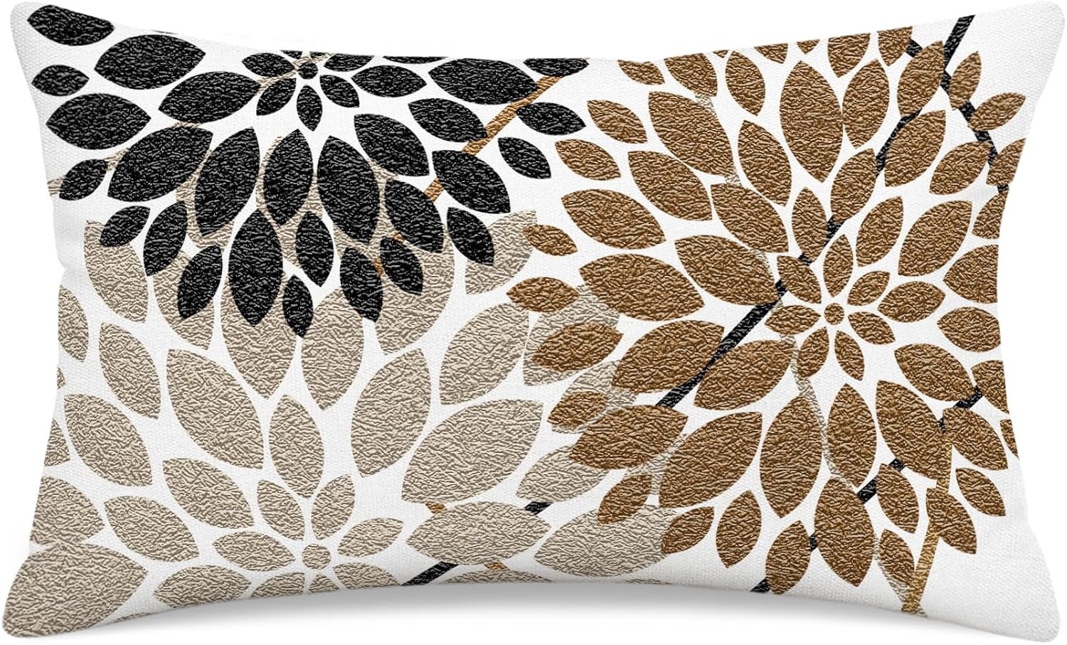 Brown Tan Black Decorative Dahlia Boho Lumbar Pillow Covers 12×20 Inch
