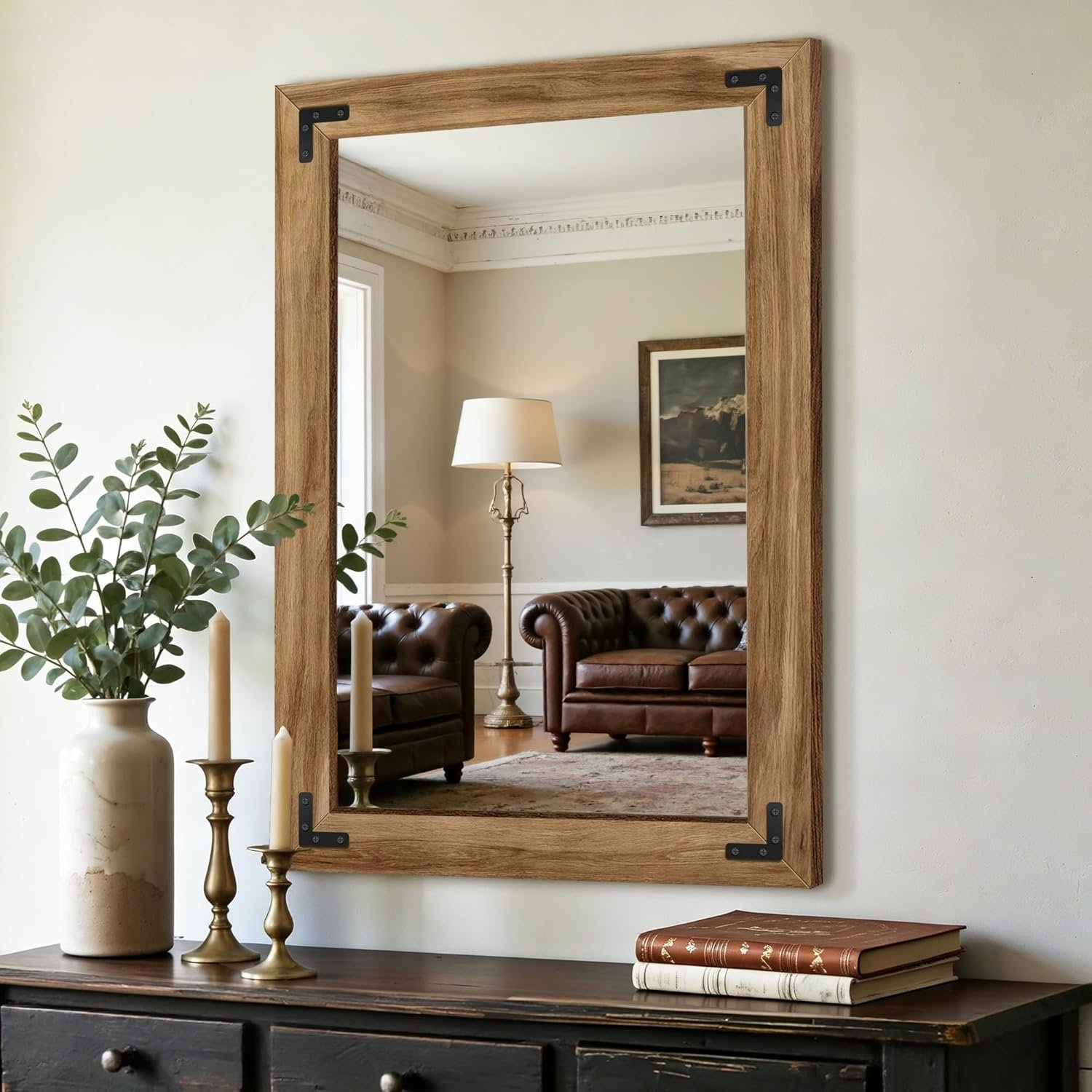 AMOISE Farmhouse Bathroom Vanity Mirror 38″x26″ Vintage Rustic Wall Mirror