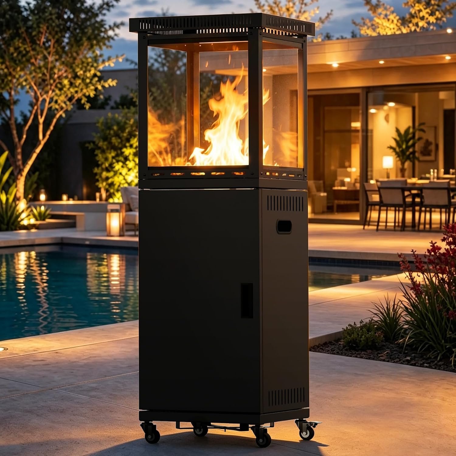Pamapic 41000 BTU Outdoor Propane Patio Heater, CSA Certified Weather Resistant Outdoor Heater with Lockable Wheels & Protective Cover, for Backyard Balcony Garden Poolside, Dark