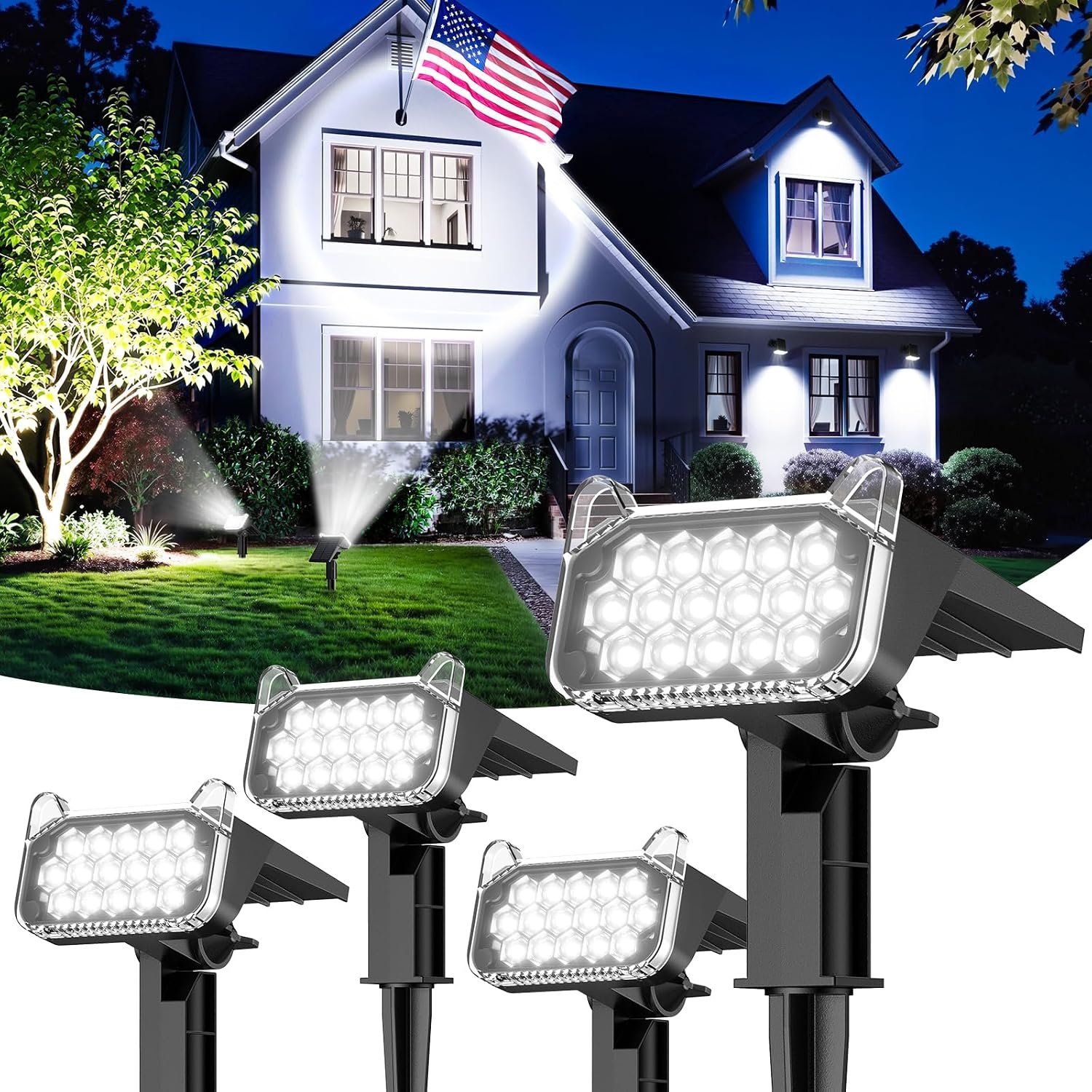 Solar Spot Lights Outdoor Waterproof, Super Bright Focused Beam Spotlights