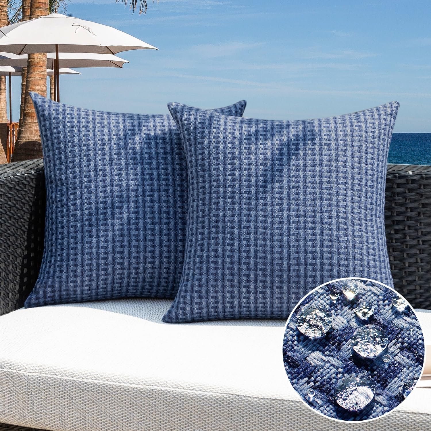 Kevin Textile Outdoor Waterproof 18″x18″ Pillow Covers 2 Pack, Navy Blue