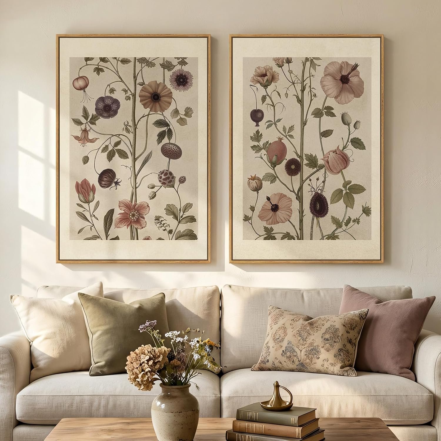 Large Framed Vintage Floral Botanical Wall Art for Living Room, 24×36 In