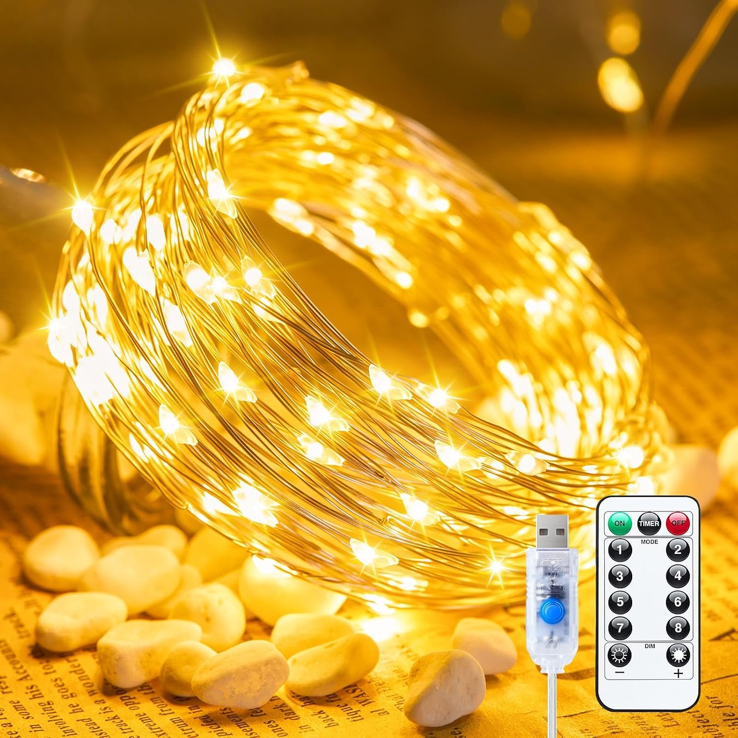 Minetom Twinkle Fairy Lights Plug in, 66ft 200 LEDs USB String Lights