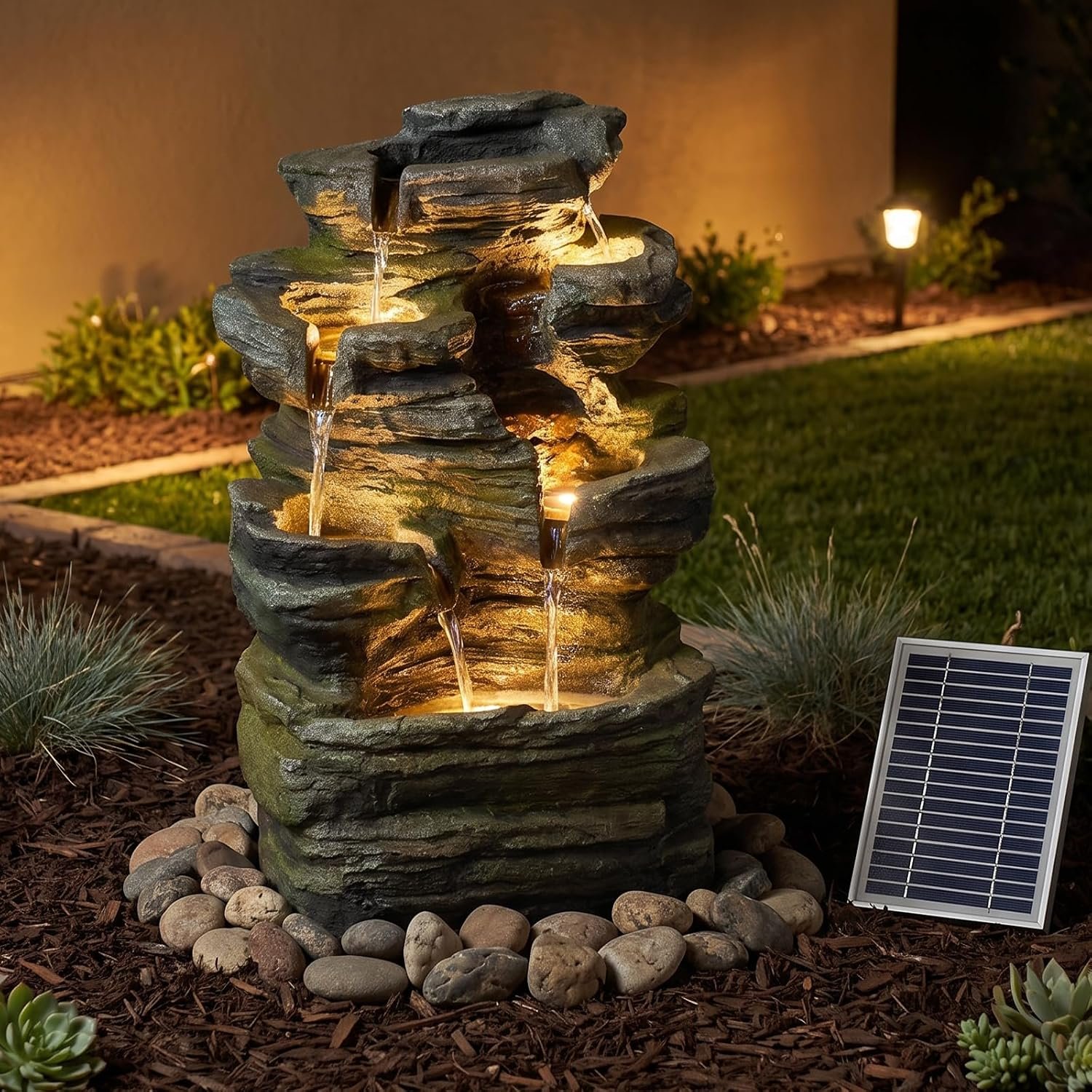 Bumilgar 6-Tier Solar Powered Water Fountain Outdoor Waterfall 24.4 in