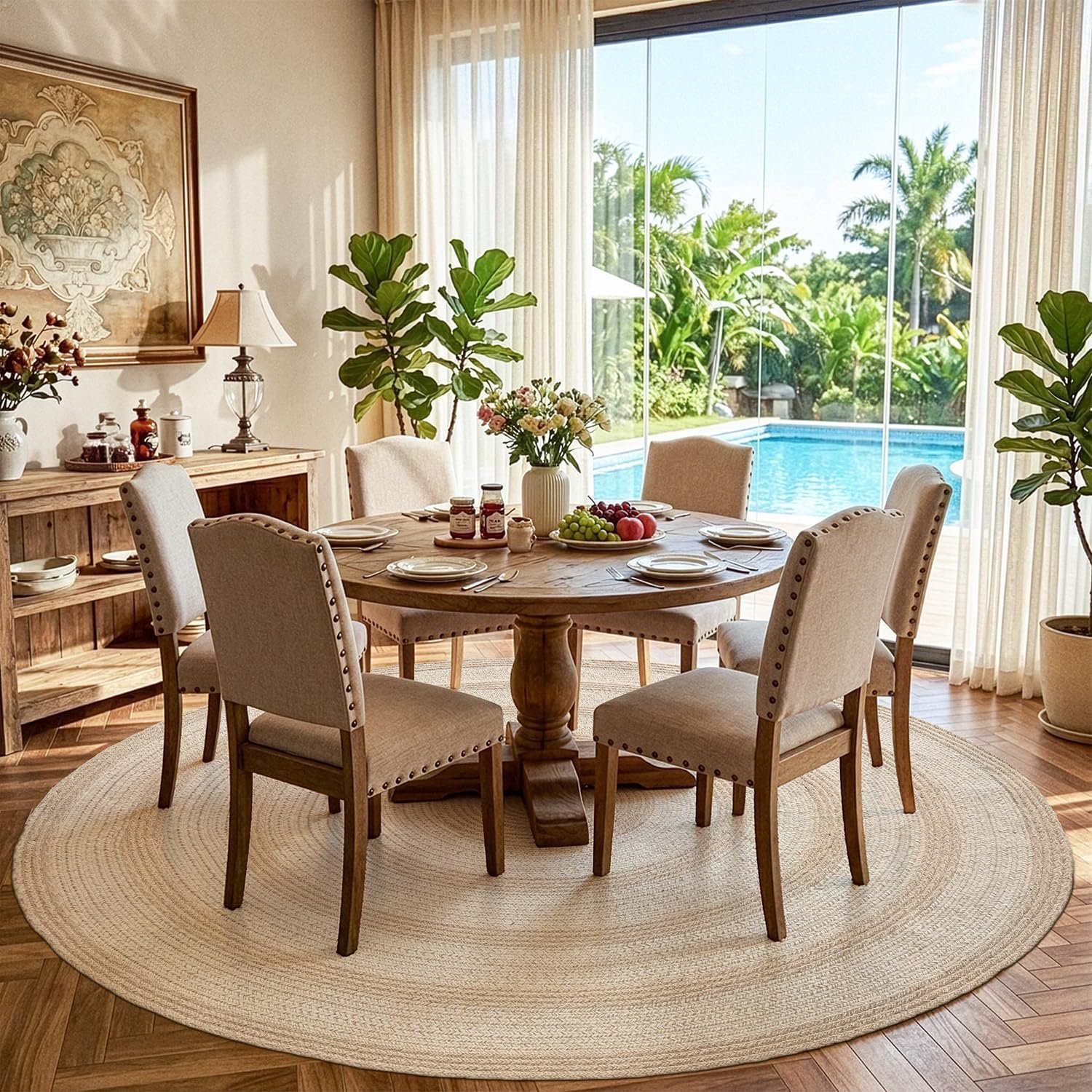 LUMI 8′ Round Natural Jute Area Rug, Braided Farmhouse Rug