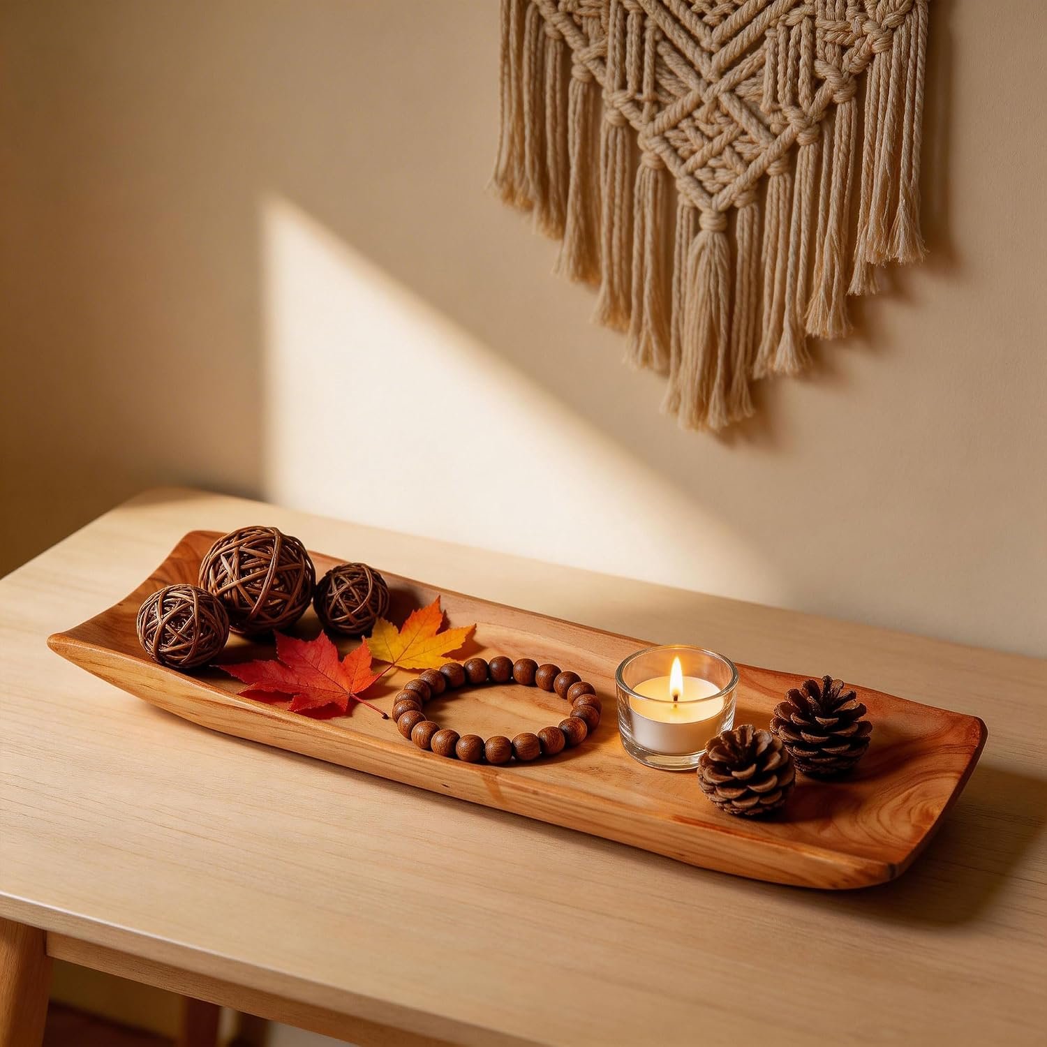 22.8″ Hand-Carved Cedar Wood Dough Bowl, Long Fruit Bowl,Natural