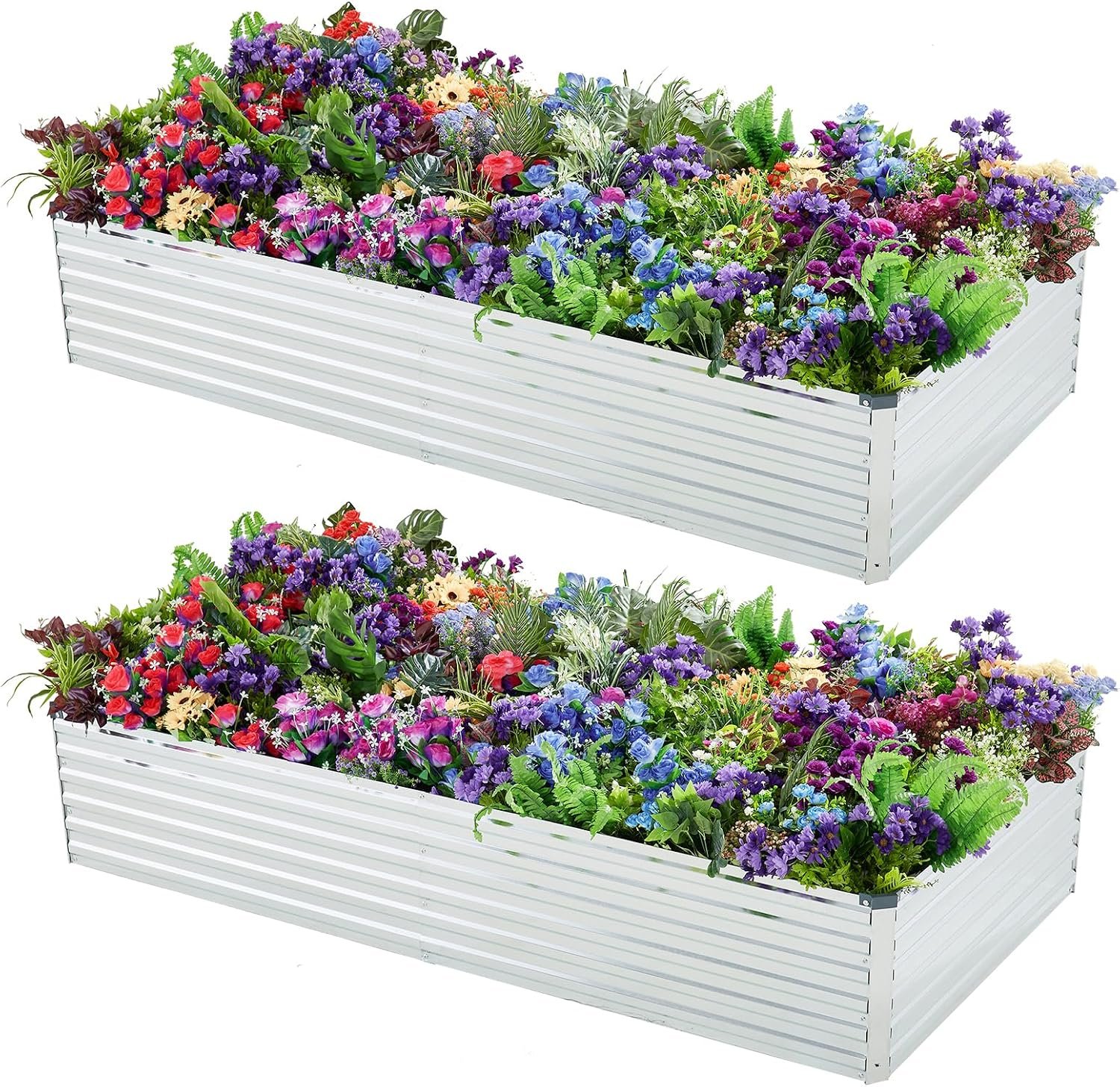 Meberam 2 Pack 6x3x1FT Galvanized Raised Garden Beds Kit Outdoor Metal Gardening Planter Box for Vegetable Elevated Flower Herbs,Silver