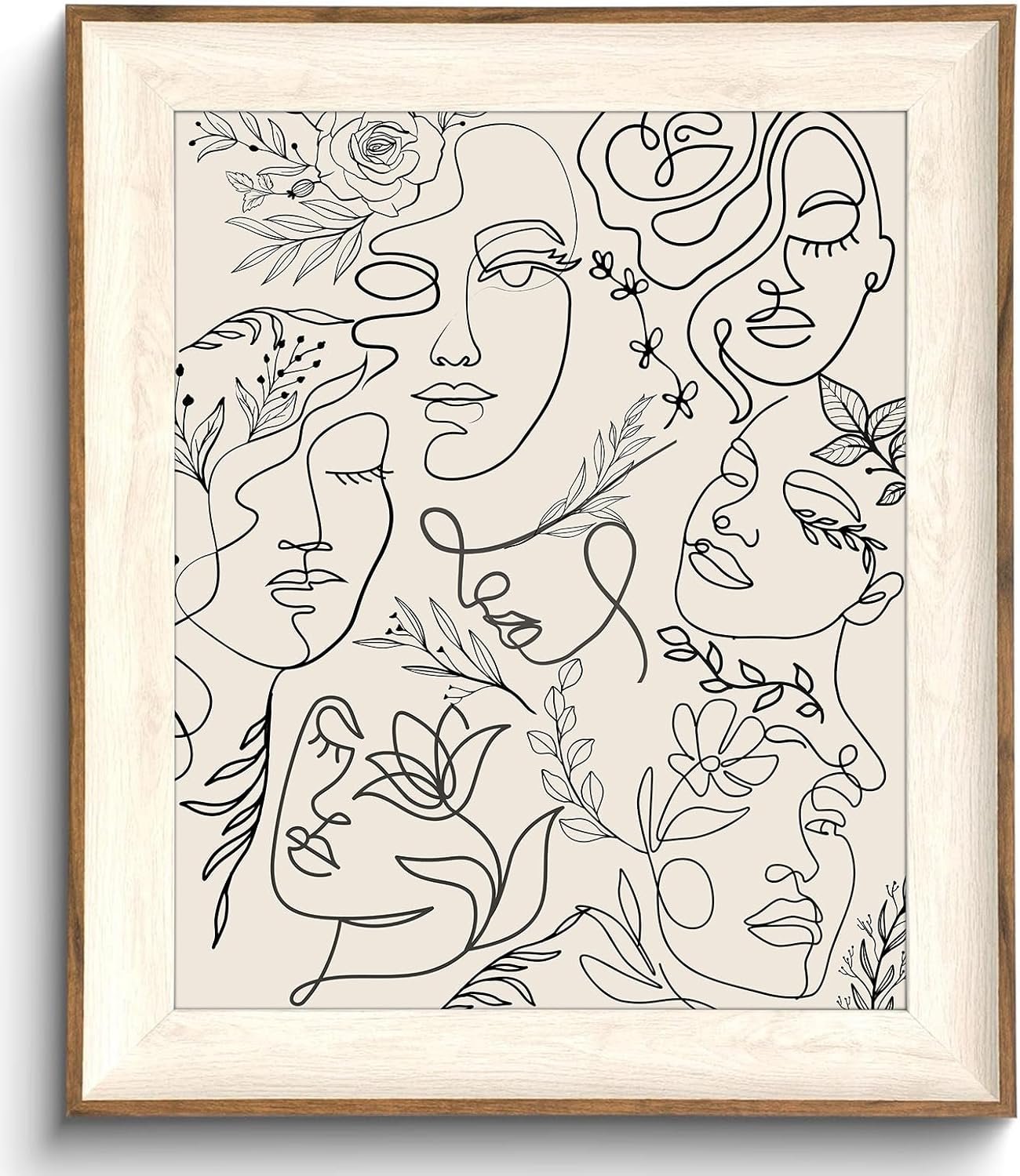 Uniro Framed Canvas Wall Art, Minimalist Abstract Women Face Line Art Print Neutral Wall Dec or, Mid Century Wall Art, Boho Wall Decor Aesthetic Poster Painting for Gallery Living Room Bathroom Bedroom W.all Decor, Neutral Beige Boho Room D.ecor – 10×12 inches