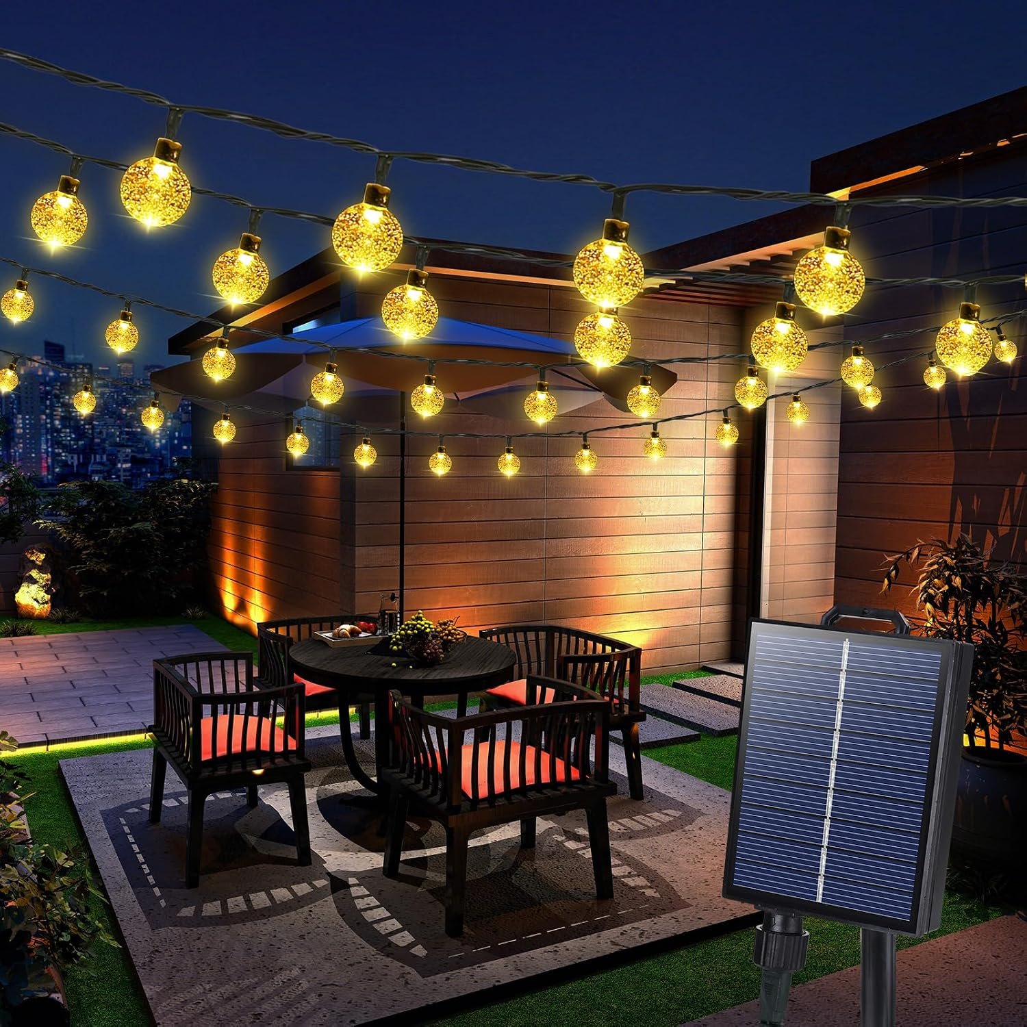 Joomer Solar String Lights Outdoor Waterproof, 65FT 100LED Globe,Warm White