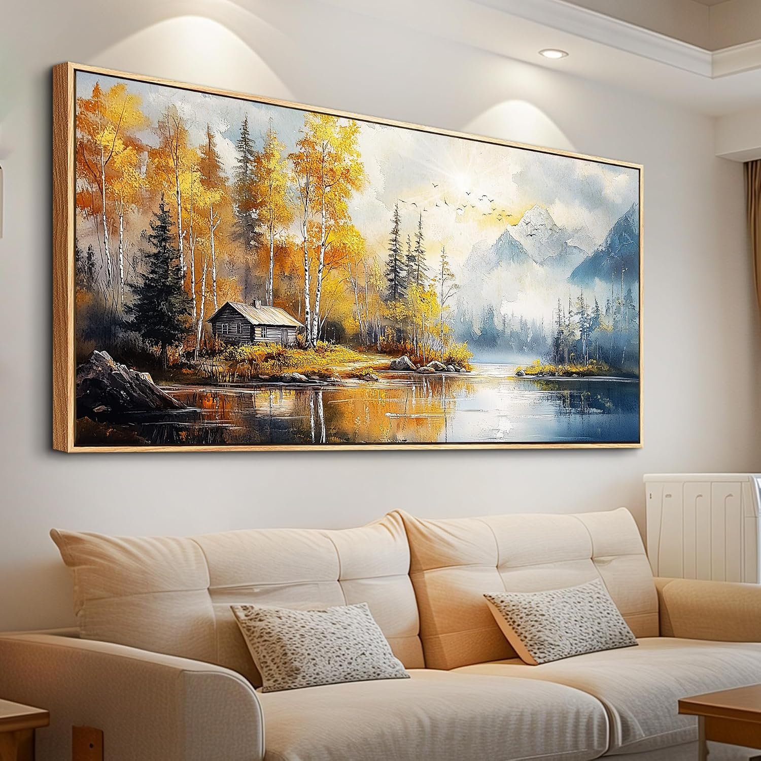 ZUITINGHUA Wood Framed Canvas Wall Art For Living Room Large Wall Decor For Office Bedroom Decorations Autumn Landscape Lake Scenery Painting Wall Pictures Artwork Aesthetic Home Decor 30×60 In