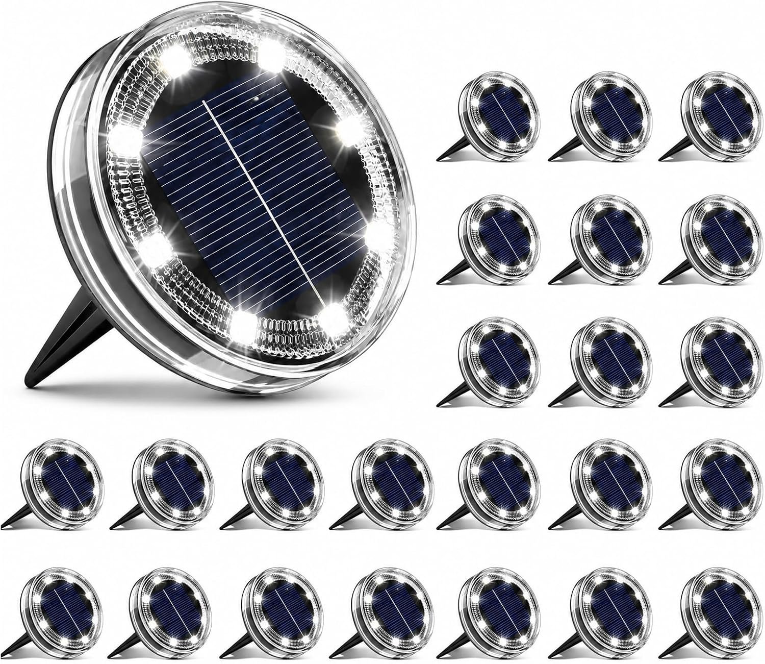 vighep 24 Pack Solar Ground Lights, 2.8 inch Flat Solar Light Outdoor Waterproof, Anti Rust, Low Profile Led Solar Powered Disc Lights Landscape Lighting for Yard,Walkway,Lawn,Path – Cool White