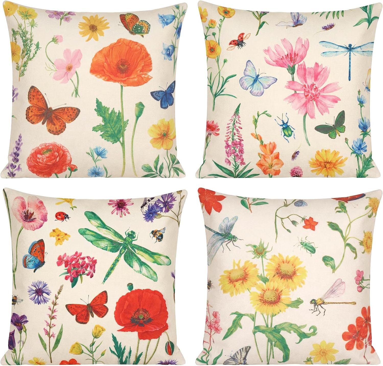 tiggell Outdoor Pillow Covers Waterproof 18×18 Set of 4, Spring Summer Decorative Throw Pillow Covers for Home Garden Patio Couch Swing Sofa Decor