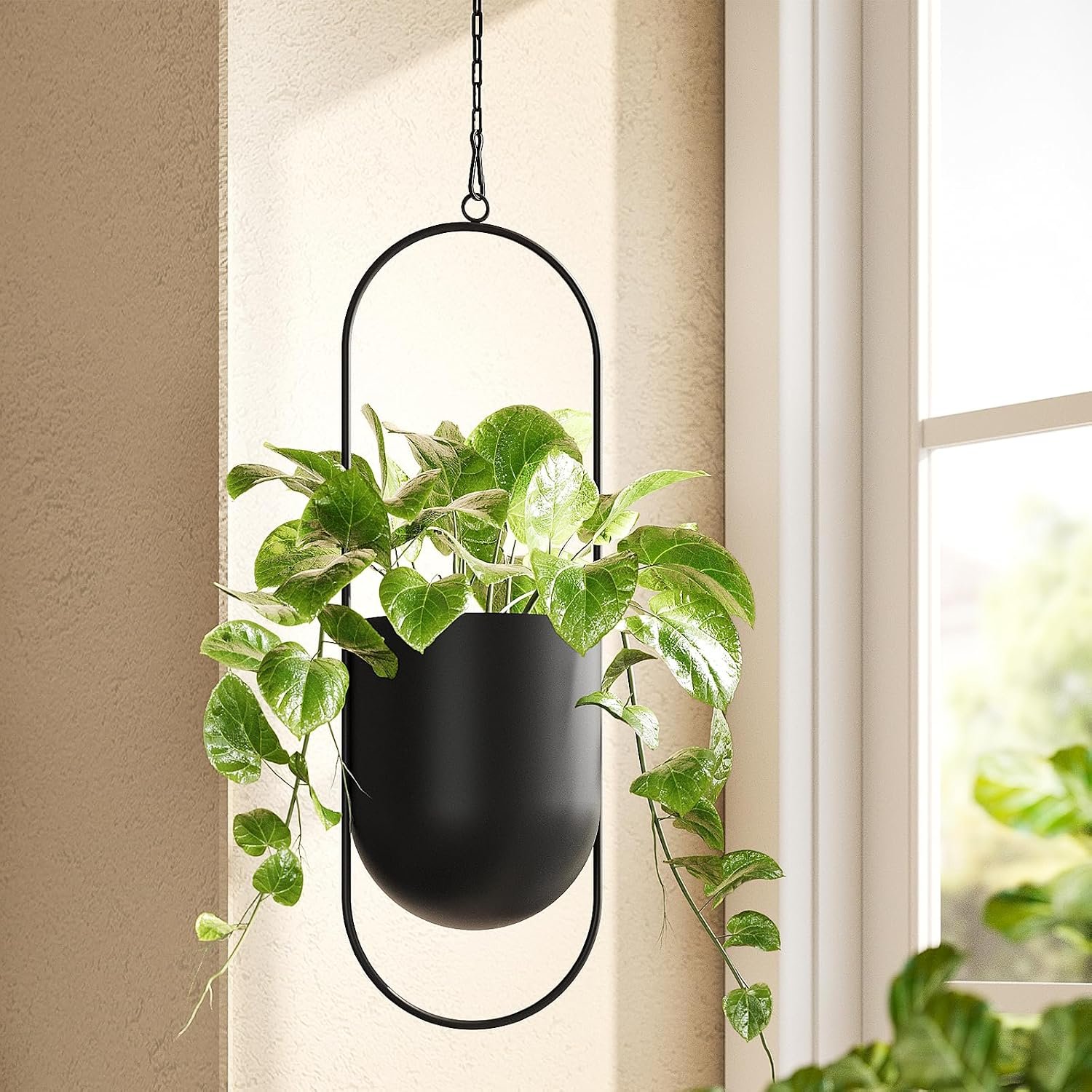 Bamworld Black Hanging Planters for Indoor Outdoor Plants Metal Hanging Pot