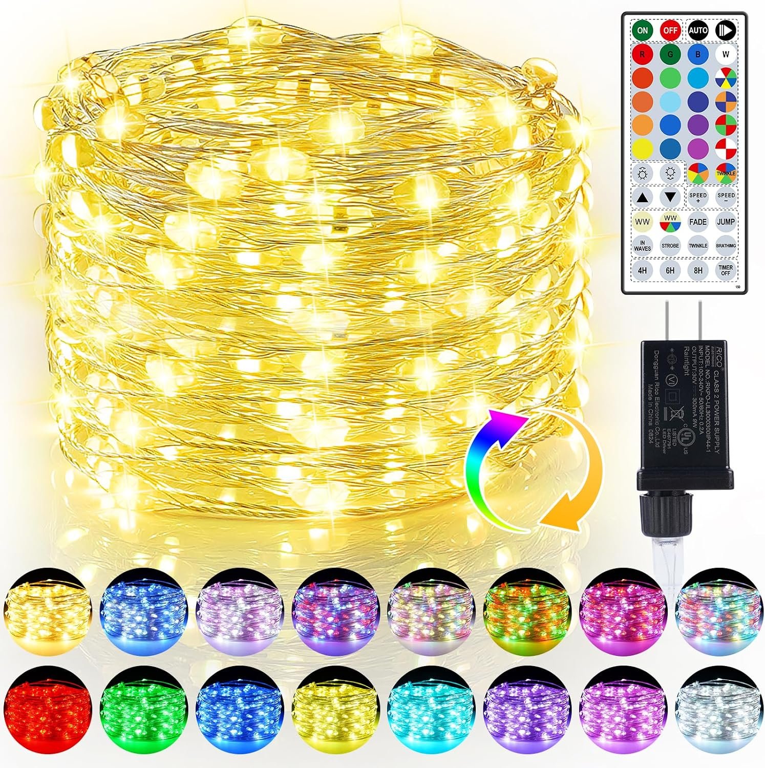 50ft Fairy Lights Plug in, Dimmable 25 Colors 14 Modes RGB+Warm White Color Changing String Lights,150LED Twinkle Lights with Remote, Christmas Fairy Lights for Indoor Outdoor Party Xmas Décor