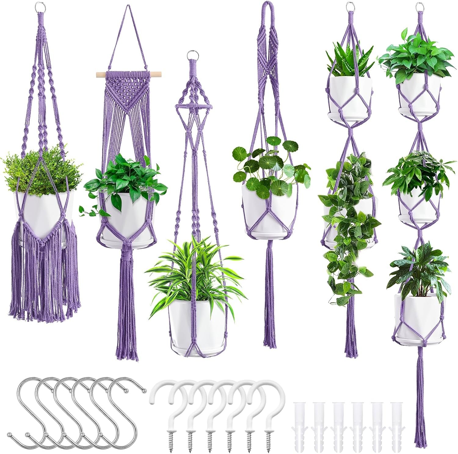 SFENNGPET Macrame Plant Hangers, 6Pack Hanging Planters for Indoor Plants