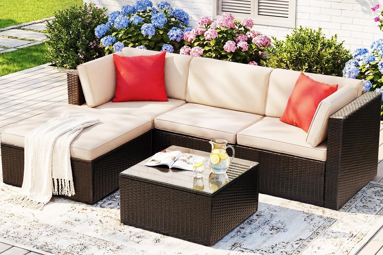 Devoko 5 Pieces Patio Furniture Sets Outdoor Sectional Patio Sofa