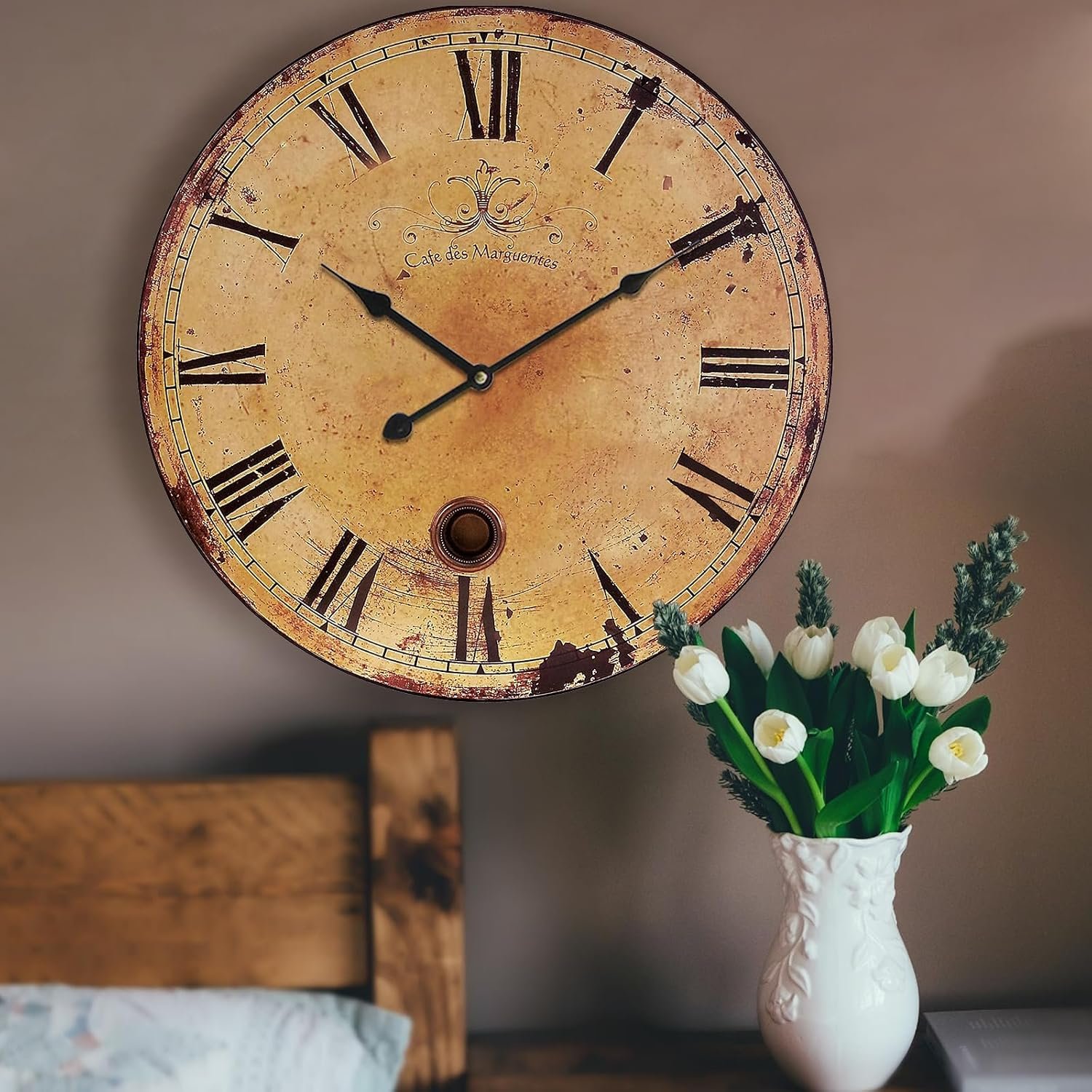 24 Inch Vintage Rustic Clock Silent Large Wall Clock for Living Room