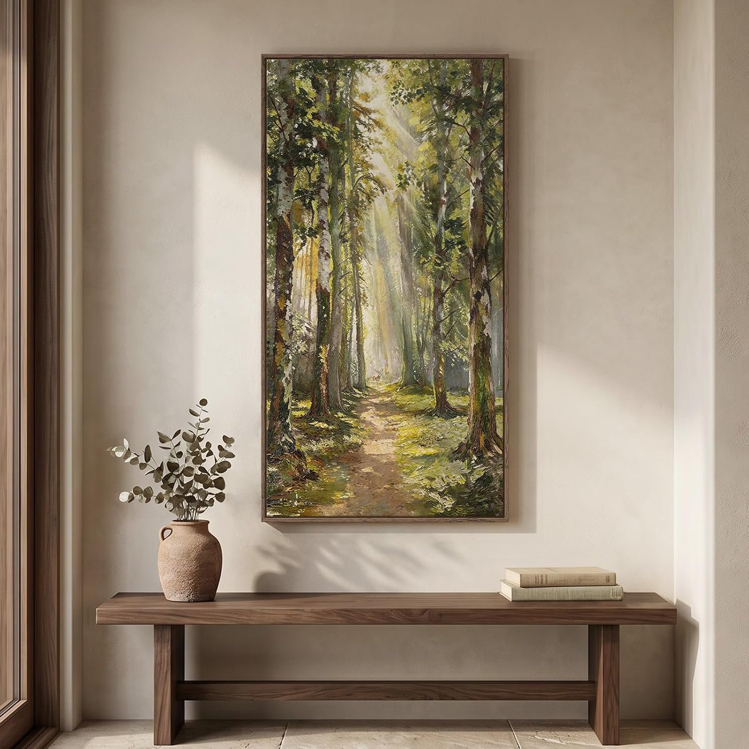 Framed Vintage Forest Landscape Vertical Wall Art for Living Room, 20×40 In