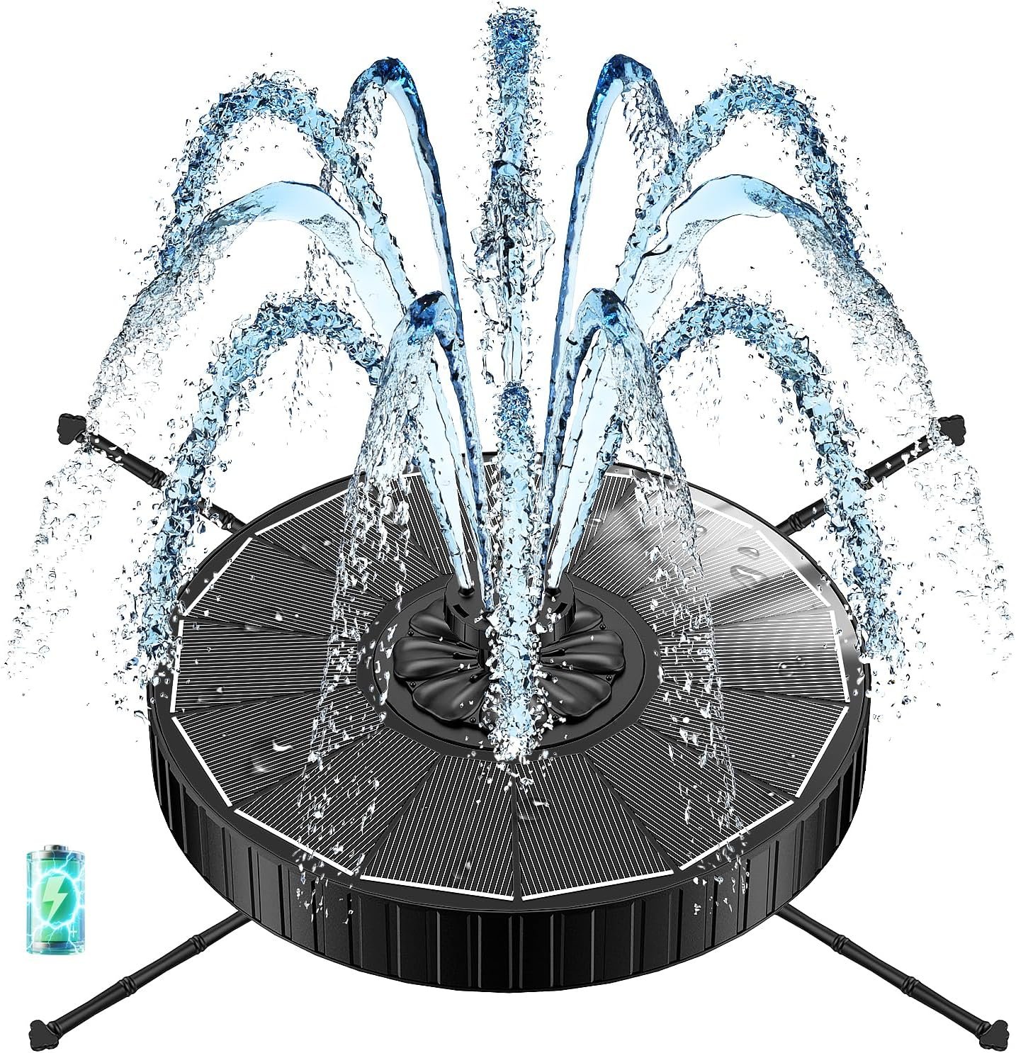 Solar Fountain with 3 Spray Height, Works in Shade, 3.5W Glass Solar Bird Bath Fountains with 2000mAh Battery and 4 Rotating Rods, 7 Nozzles, Outdoor Water Fountain Pump for Garden, Pool, Pond