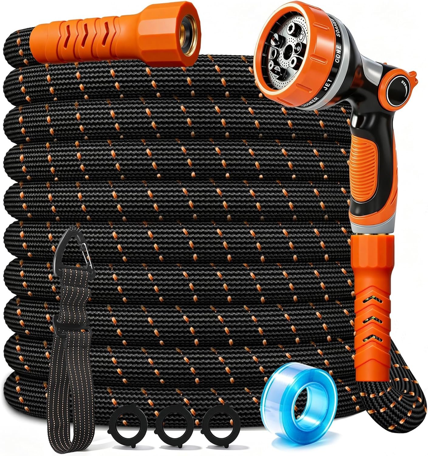 Flexible Garden Hose 25Ft & 10Modes Nozzle,Lightweight Water Hose,Kink-Free,All-Weather 3/4 in. Hose for RV,Boat,Car Wash,Garden,Yard,Camper,Outdoor NoneExpanding (Orange-Black, 25 Feet)
