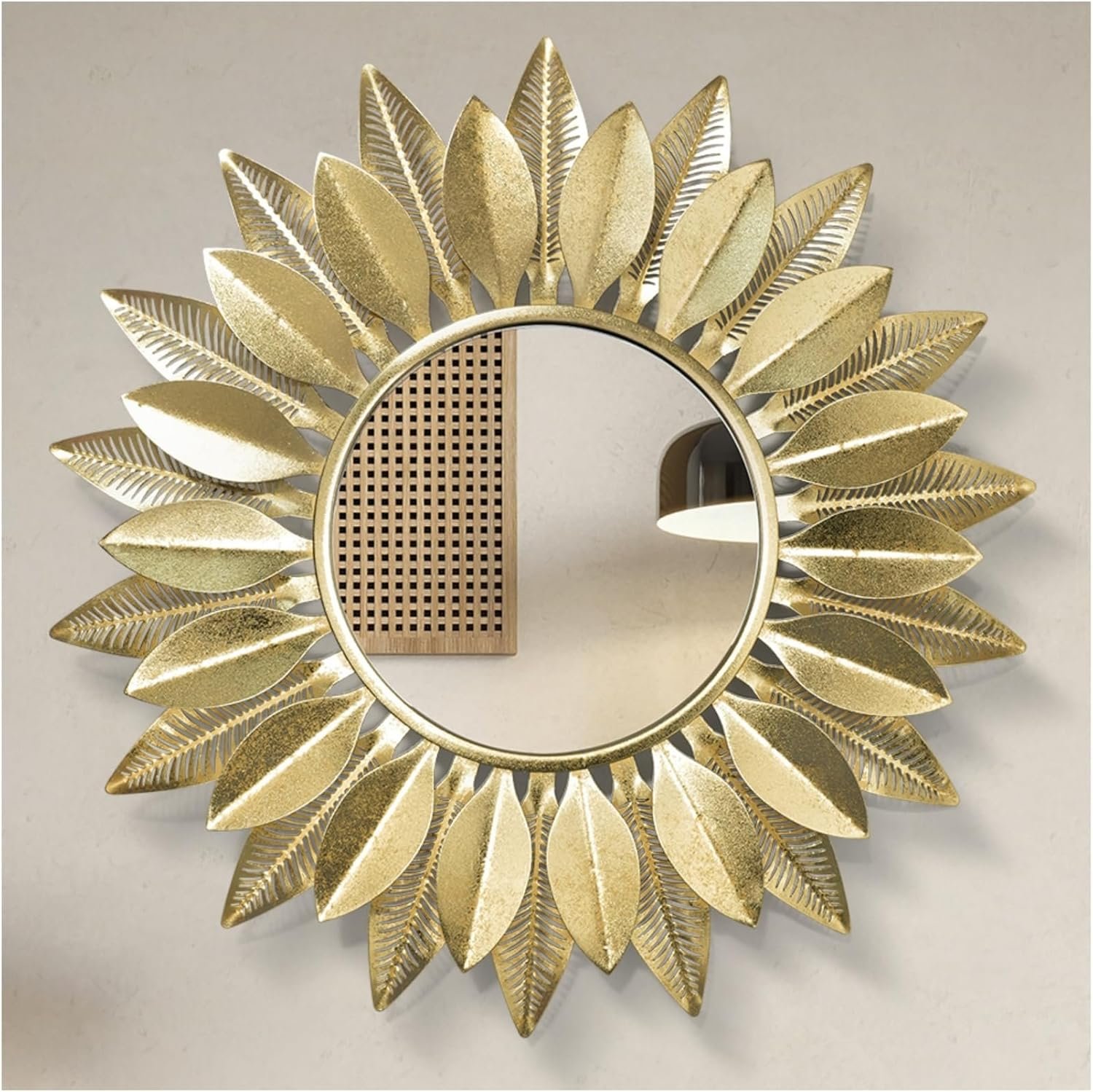 24″ Gold Sunburst Decorative Wall Mirror – Handmade Flower Design