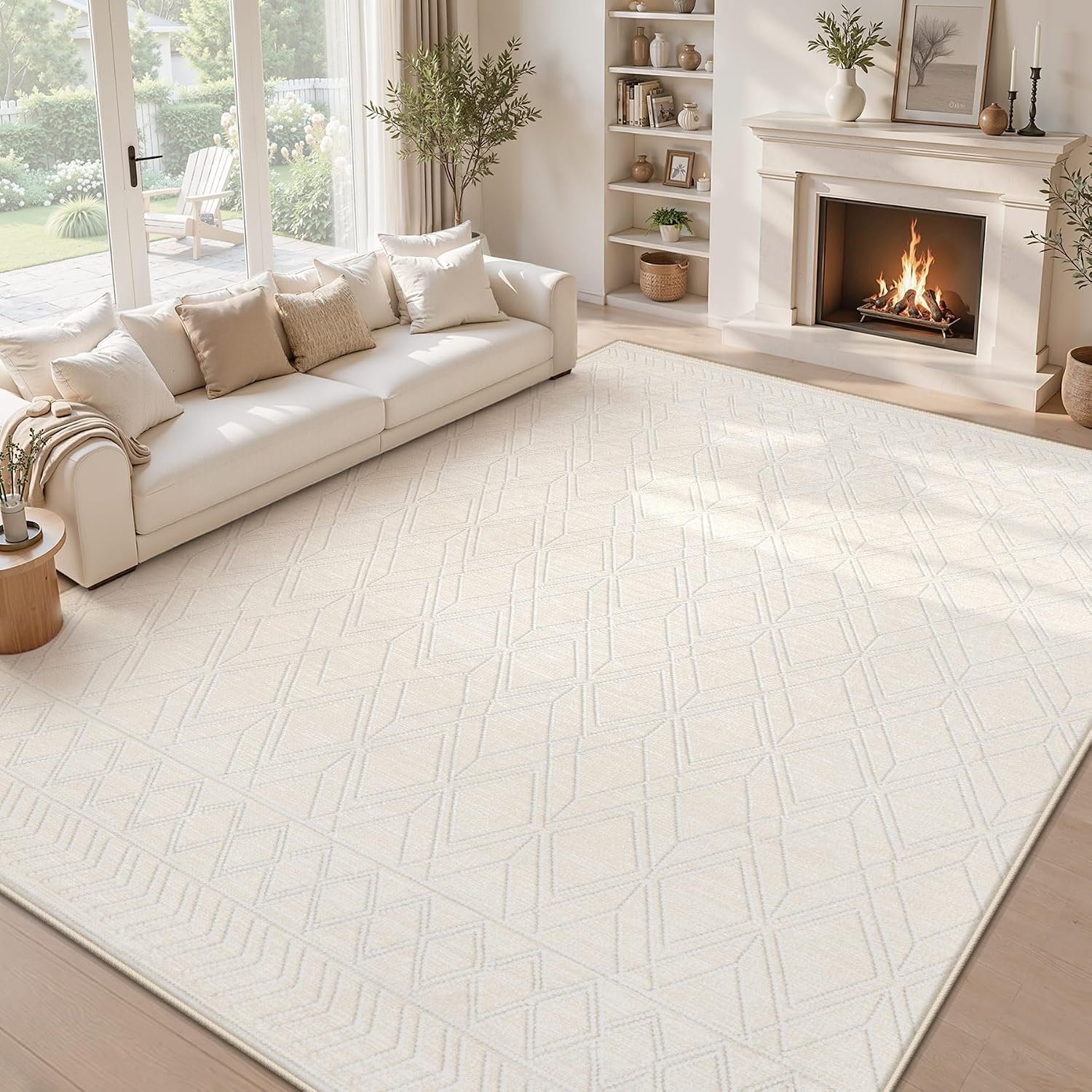 8×10 Area Rugs Washable Rug: Geometric Moroccan Farmhouse Rugs Large Living Room Rug Modern Neutral Soft Non-Slip Printed Pattern Carpet for Bedroom Dining Room Nursery Office (Beige, 8’x10′)