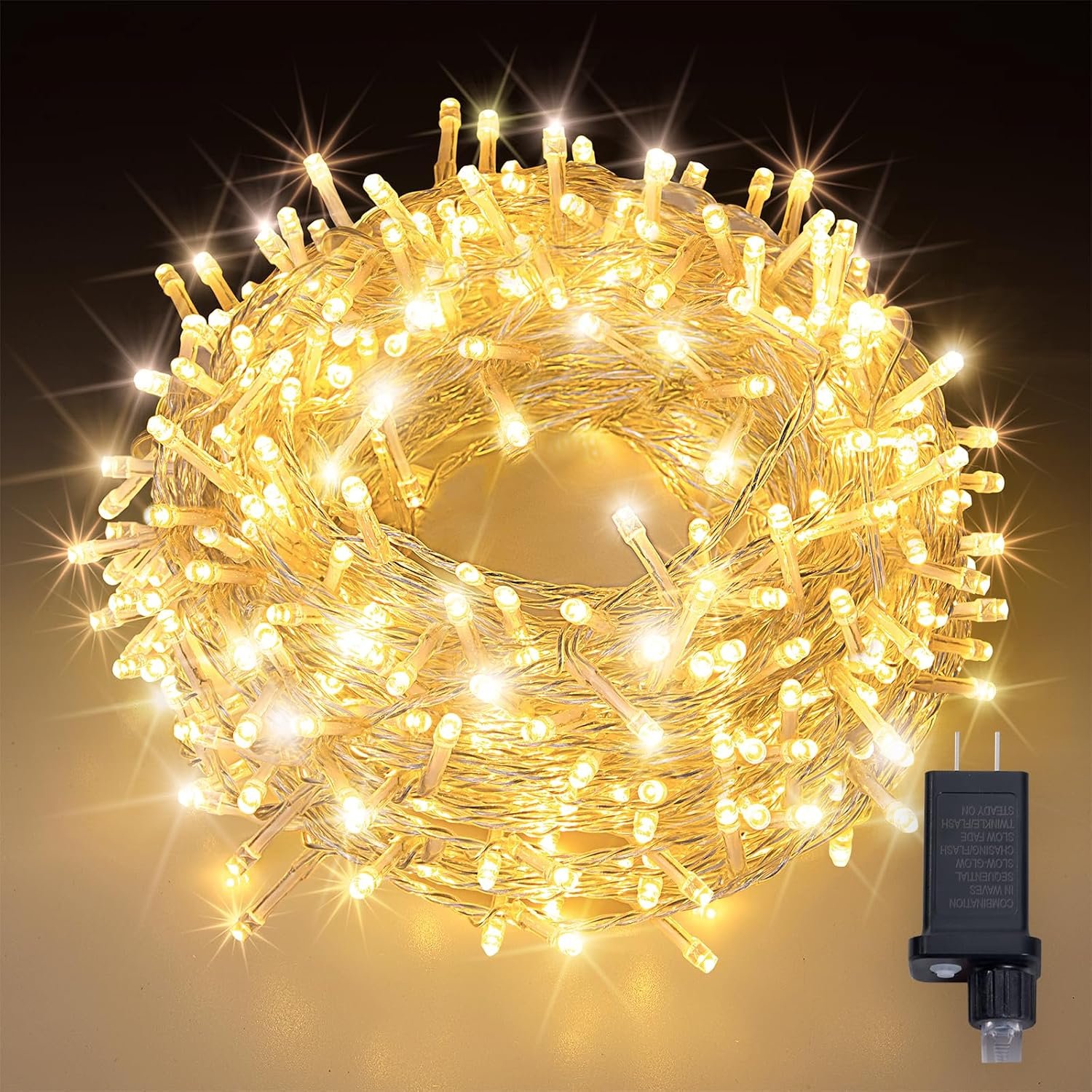 Etinga 100 LED Warm White Fairy Lights, 33ft Plug-in String Lights, 8 Modes
