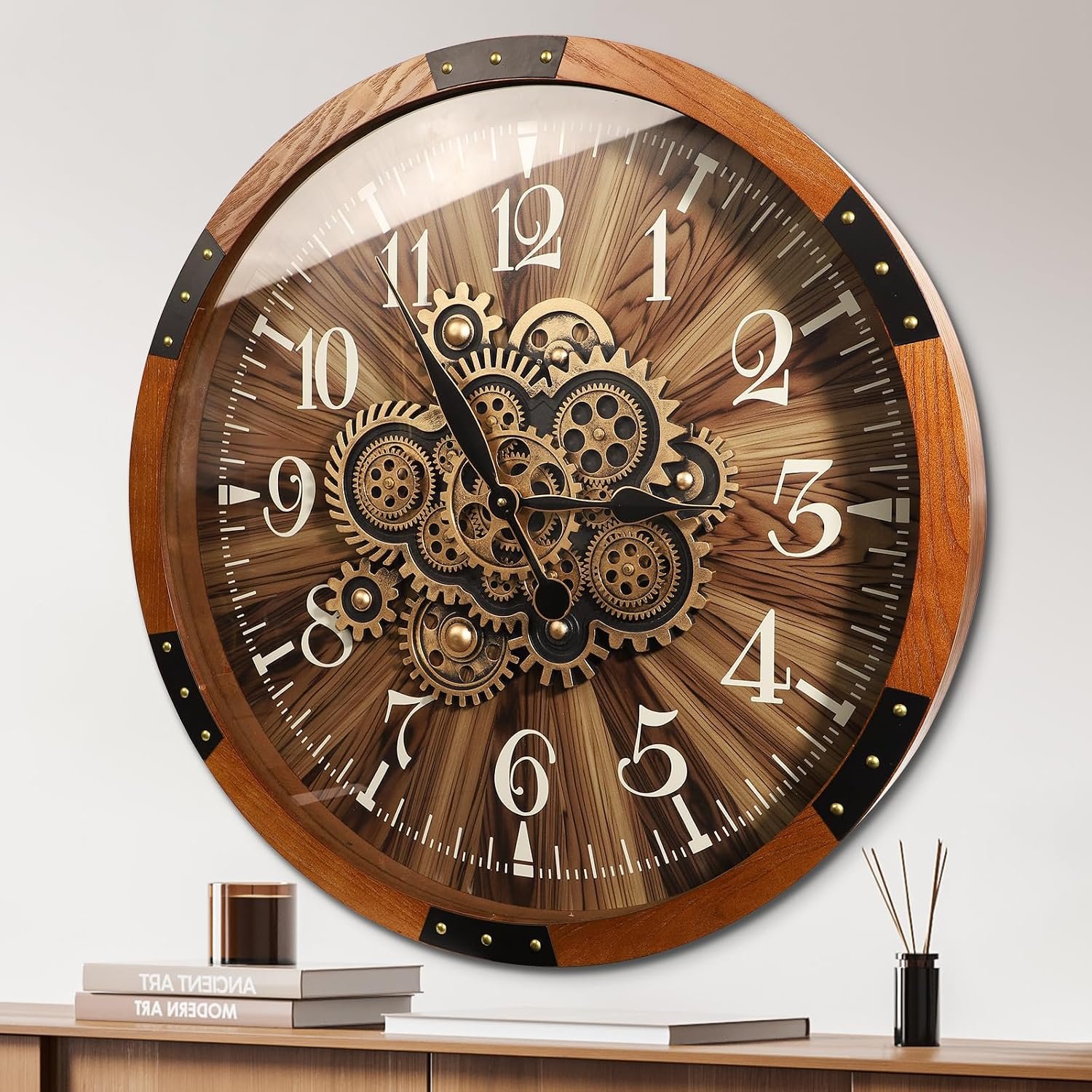 27 inch Large Real Moving Gears Wall Clocks for Living Room Decor