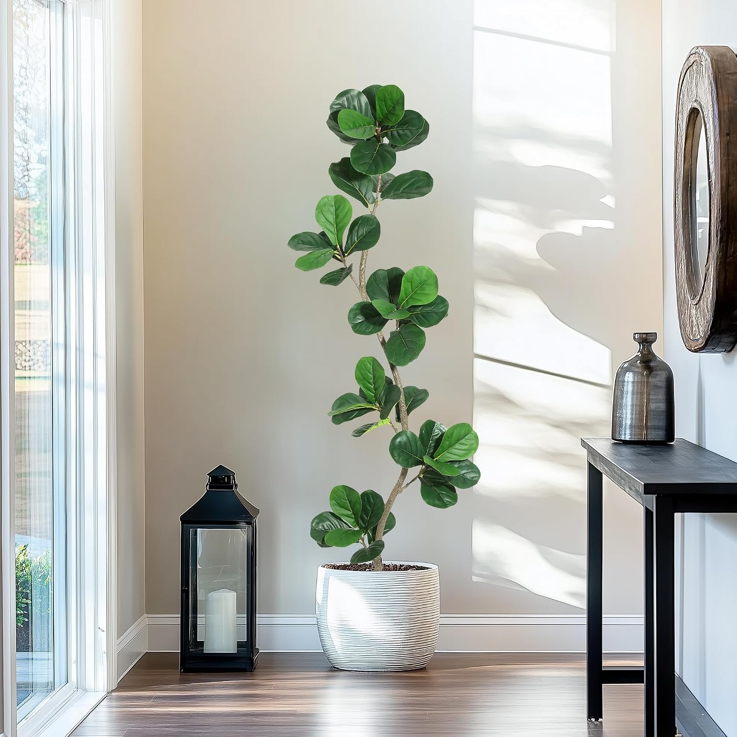 GarveeHome 6 ft Artificial Fiddle Leaf Fig Tree with Black Nursery Planter