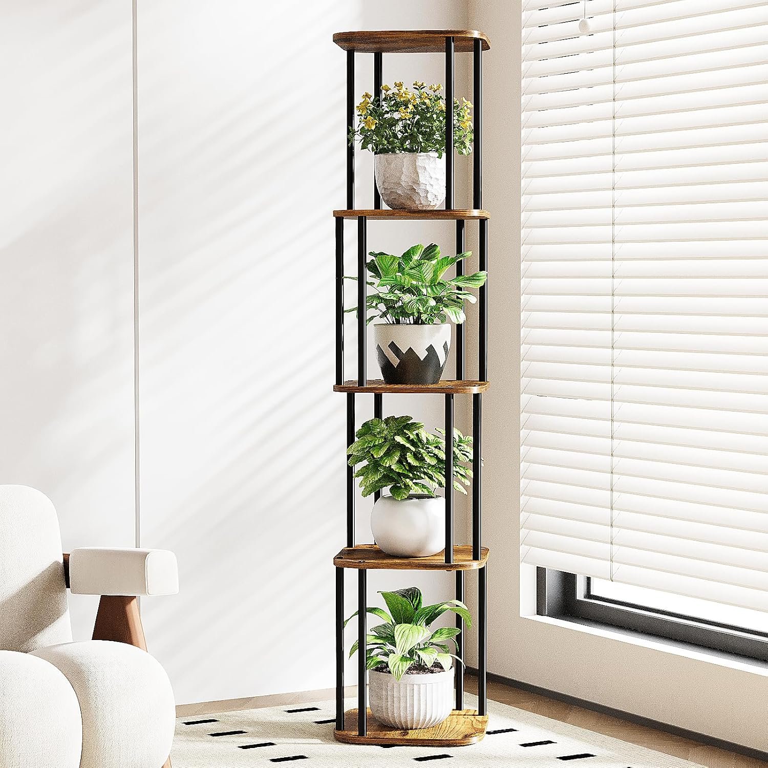 Bamworld Tall Plant Stand Indoor Corner Plant Shelf for Multiple Plants