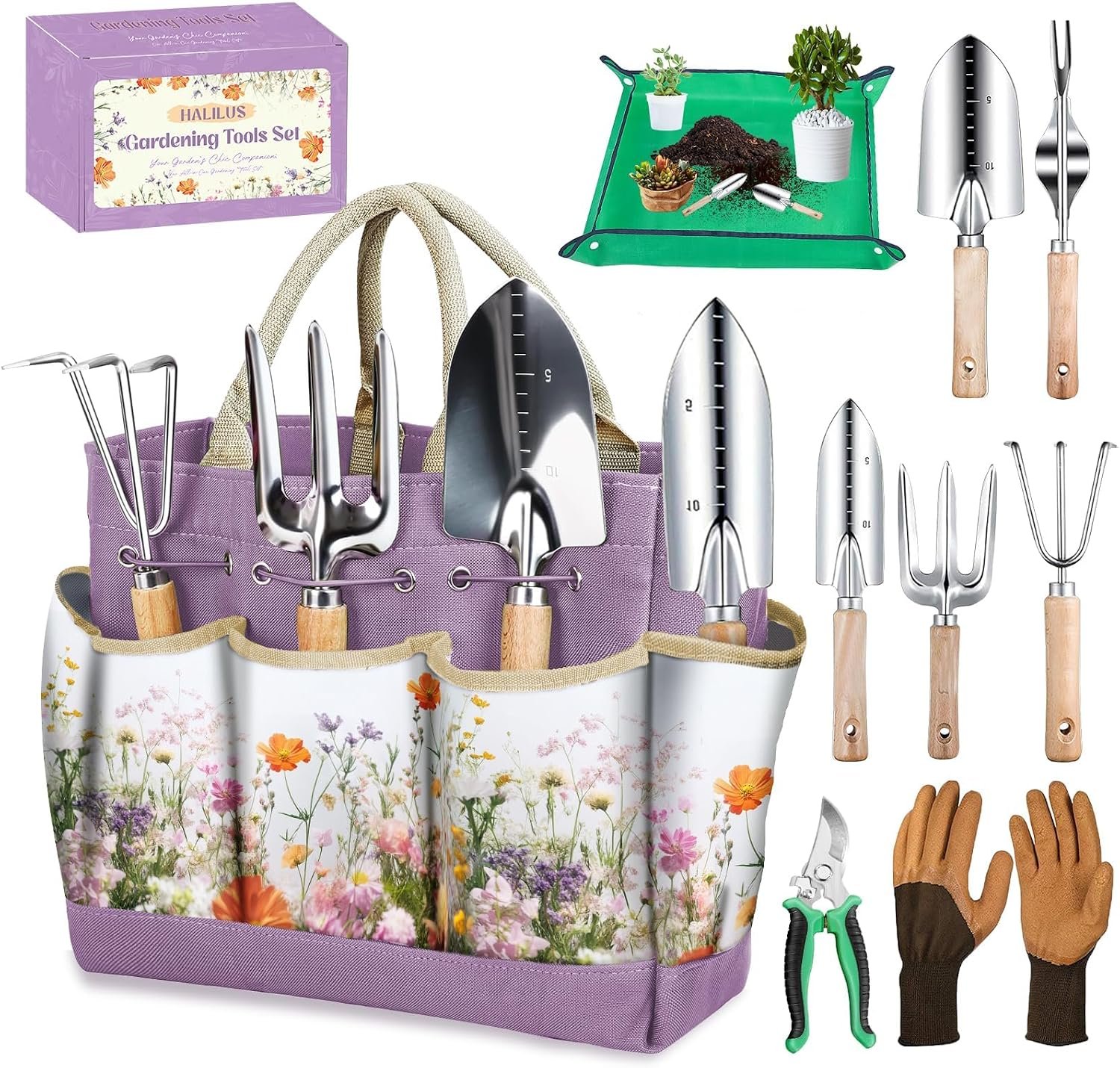Gardening Tool Set with Tote Bag Heavy-Duty Garden Tools Gardening Gift