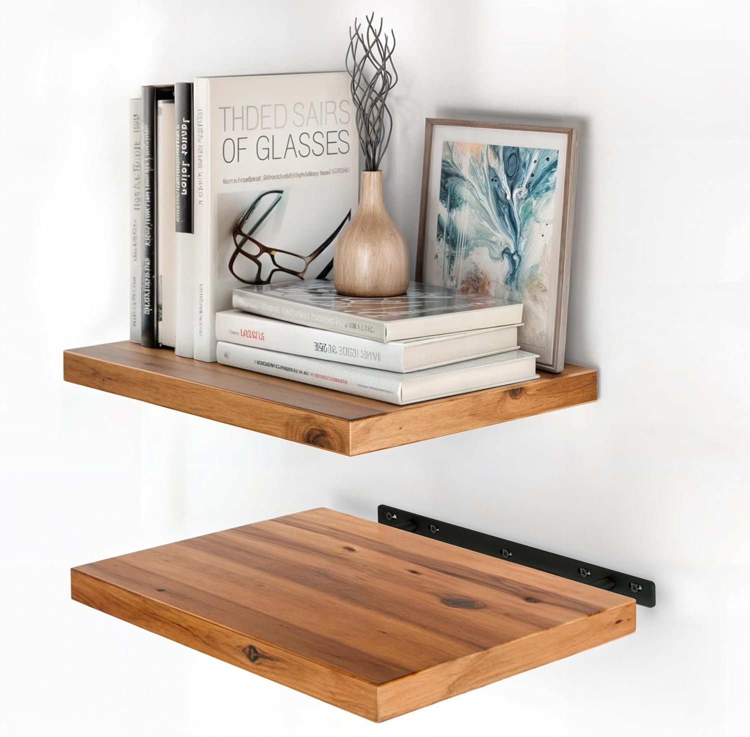 BATODA 16” x 12” Extra Deep Floating Shelves for Wall, Acacia Wood Set of 2