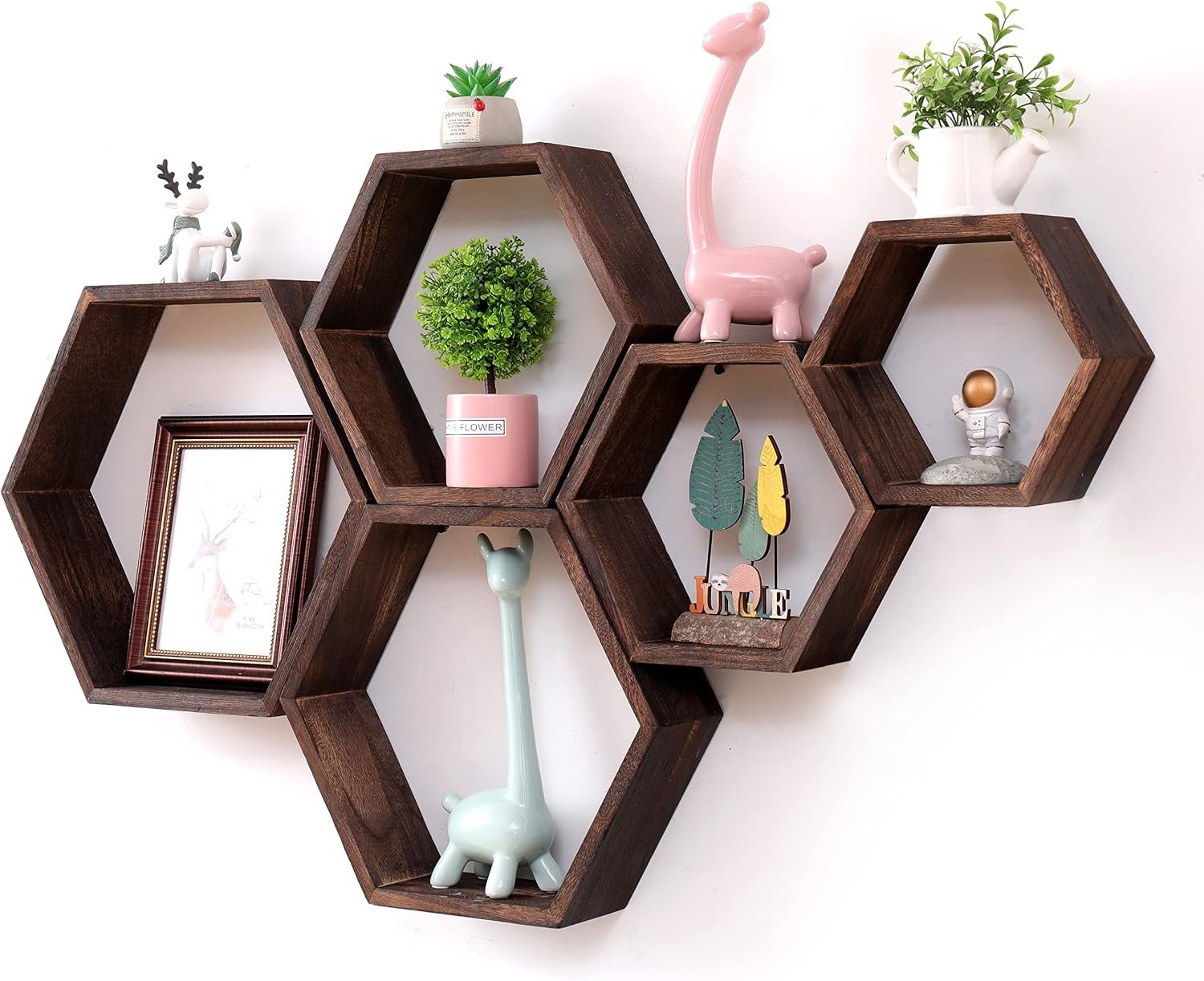 WONFUlity Hexagon Floating Shelves, Hexagonal Shelf Wall Mounted Storage