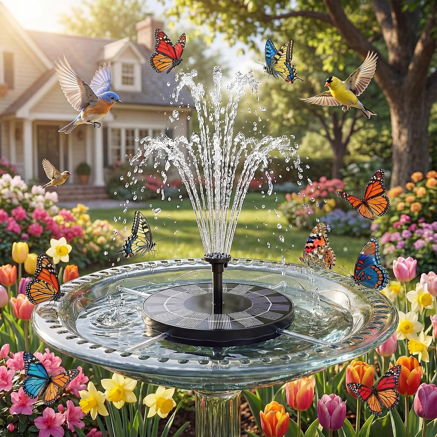 AMZtime 2.5W Solar Bird Bath Fountains with 6 Nozzles & 4 Tube Supports